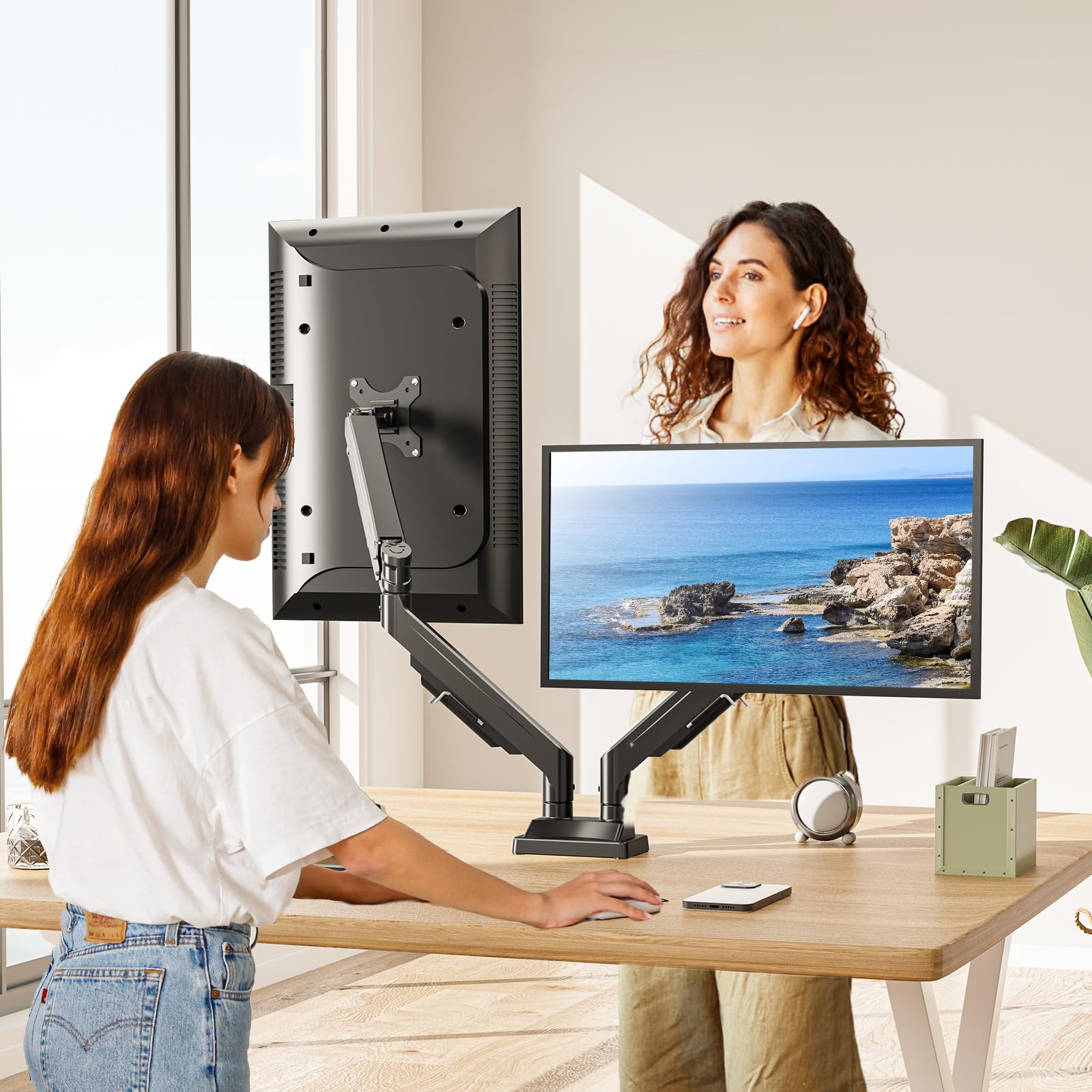 MOUNT PRO Dual Monitor Stand for 2 Screens up to 43 Inch - Heavy Duty Ultrawide Double Monitor Arm with 33lbs Capacity Each - Premium Adjustable VESA Desk Mount for Computer Monitors - Perfect for Home Office, Gaming Setup & Workstation Ergonomics