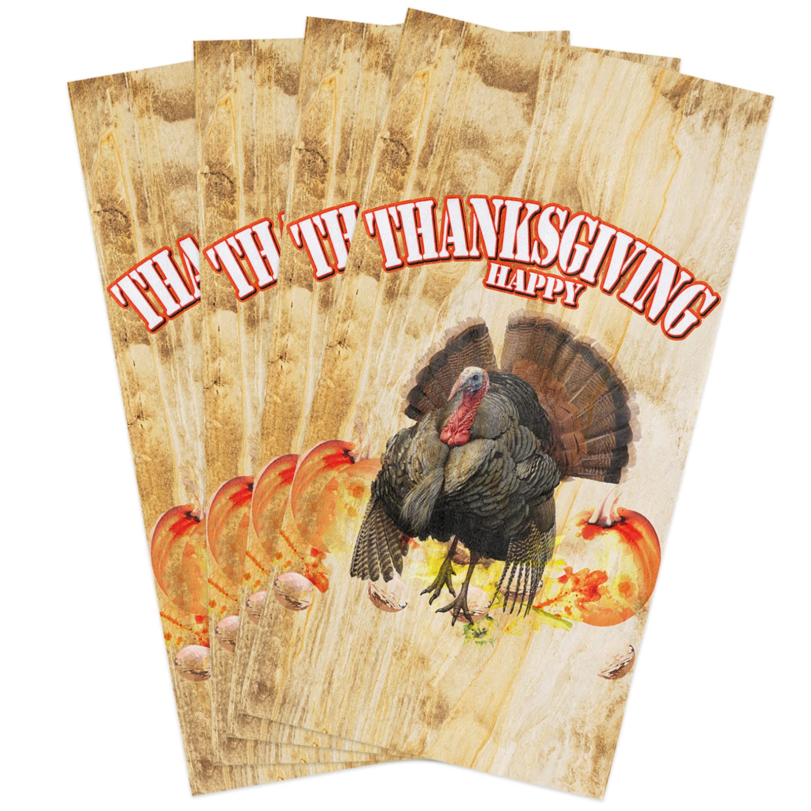 Happy Thanksgiving Turkey Kitchen Towels Set - 4 Pack 16x28 Inches Soft Cotton Dish Cloths, Tea Towels & Hand Towels for Holiday Cooking, Cleaning & Decor
