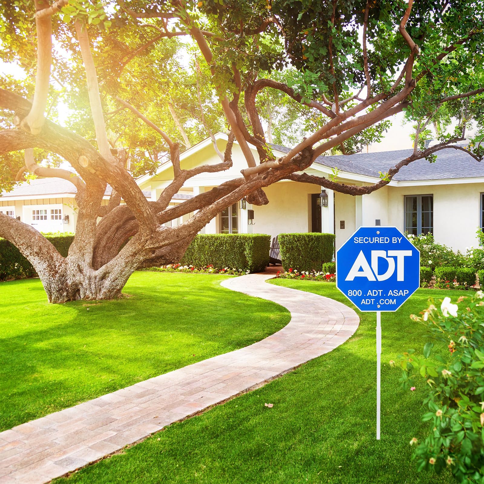 28 Inch ADT Security Yard Signs with Metal Stake & 10 Window Stickers - Heavy Duty Weatherproof Aluminum Home Security Warning Signs for House Protection - Perfect for Front Yard, Backyard, Garage & Windows