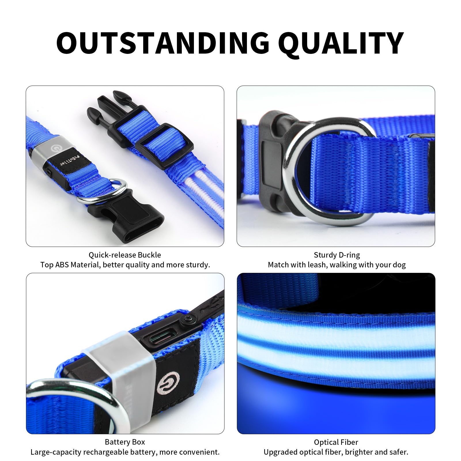 Rechargeable LED Dog Collar - Waterproof Flashing Safety Collar with Glow in The Dark Light for Small Medium Large Dogs | Night Walking, Jogging, Camping & Outdoor Activities