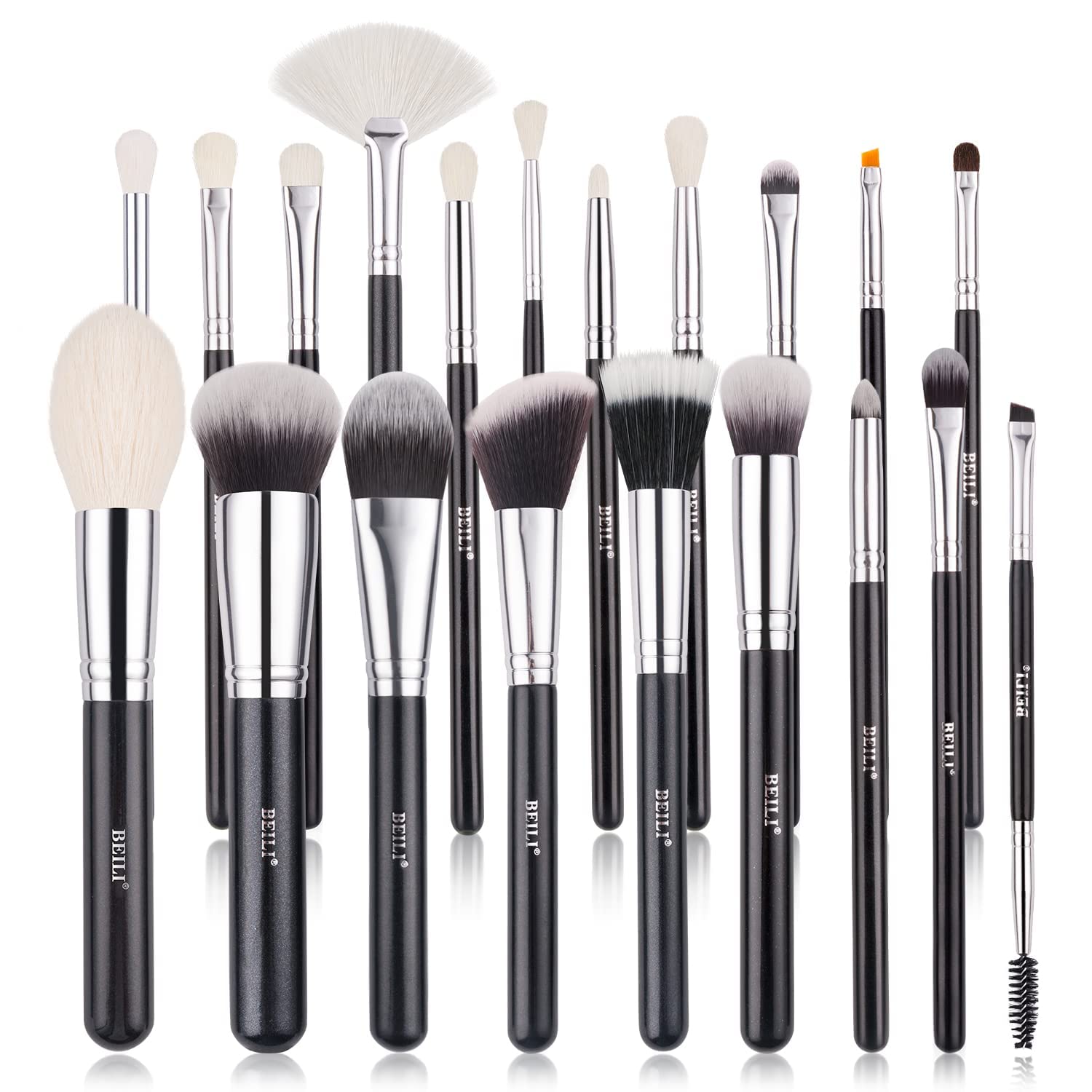 BEILI Professional Makeup Brush Set - 20 Piece Synthetic Kabuki Foundation & Blending Brushes for Flawless Makeup Application | Classic Black & Silver Design | Perfect for Makeup Artists & Beauty Enthusiasts | Great for Contouring, Foundation, Eyeshadow & More