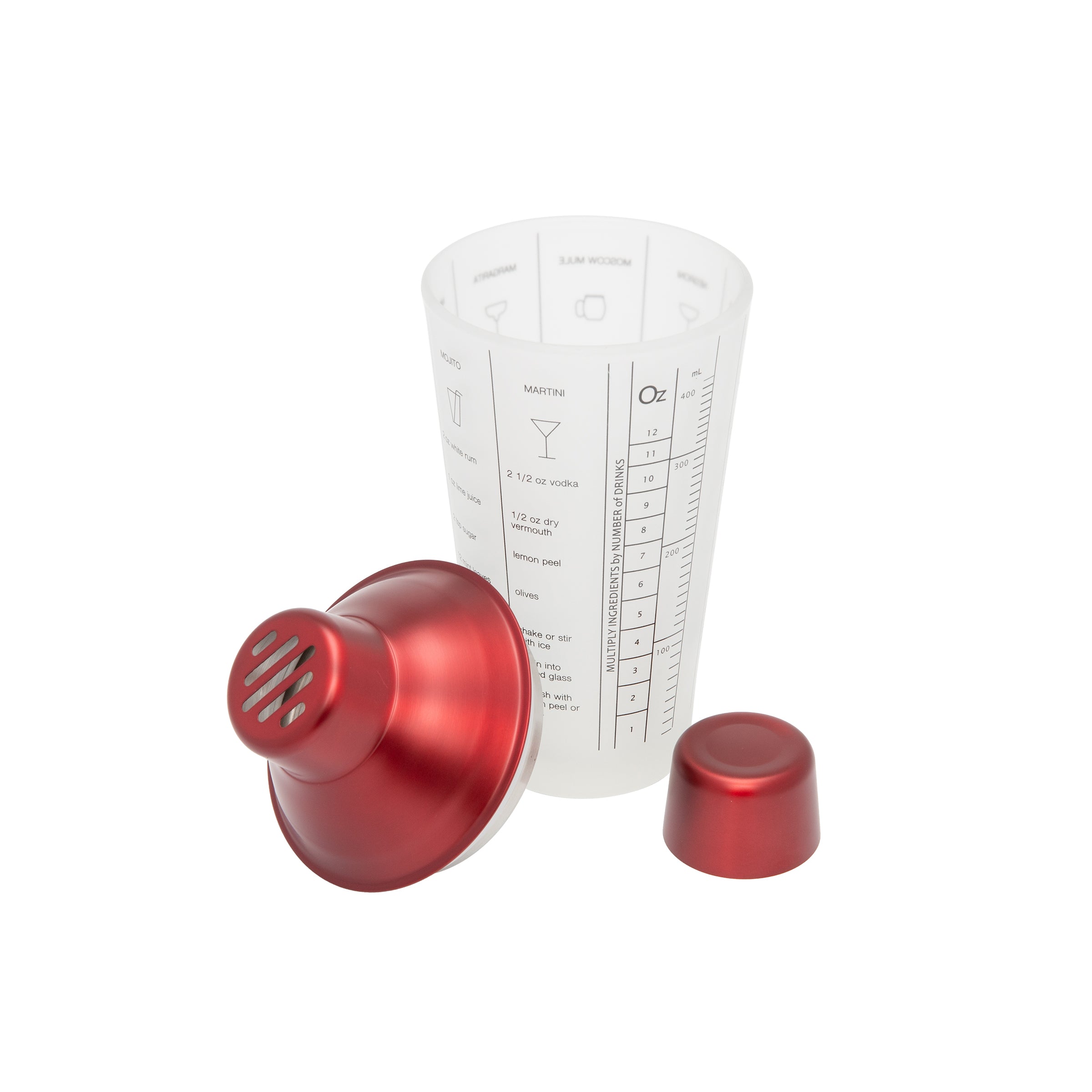 Premium Red Stainless Steel Cocktail Shaker Set - Bartender Mixing Tool for Margaritas, Martinis & Mojitos - Perfect for Home Bars, Parties & Professional Use