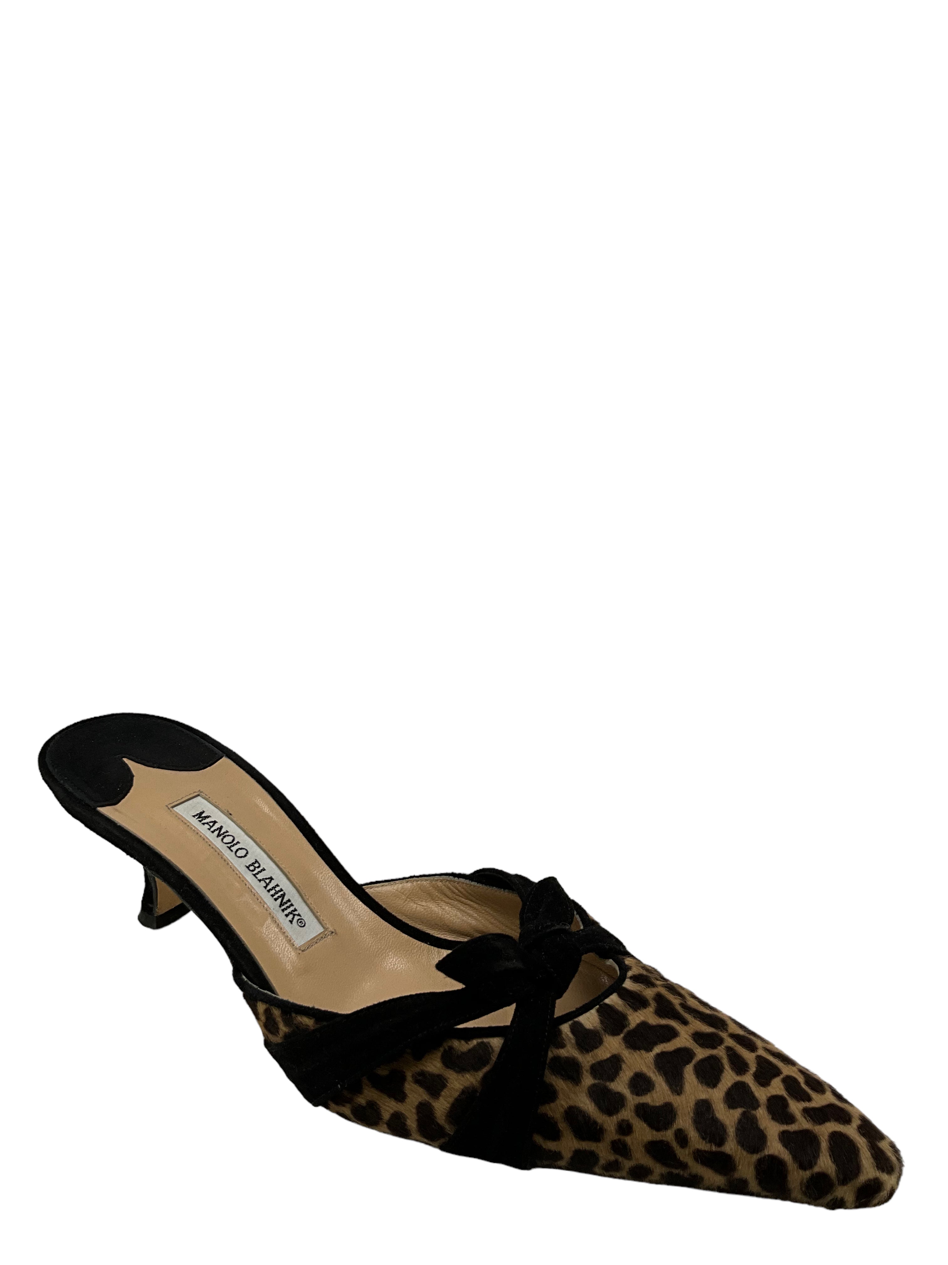 Manolo Blahnik Cheetah Print Ponyhair Mules - Women's Size 11 | Luxury Designer Slides for Casual & Evening Wear