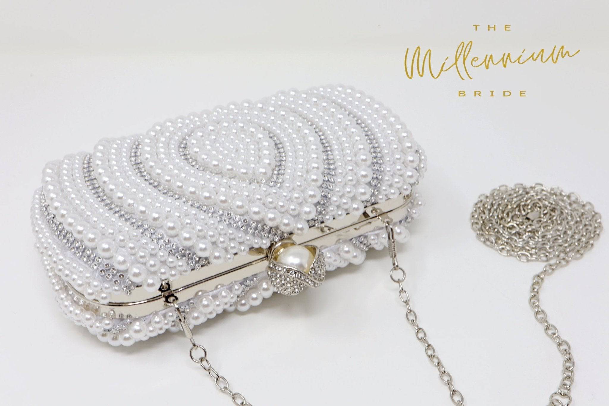Elegant Silver Pearl Crystal Wedding Clutch Purse - Stylish Evening Bag for Brides, Prom, Parties & Formal Events | Crossbody Handbag for Women