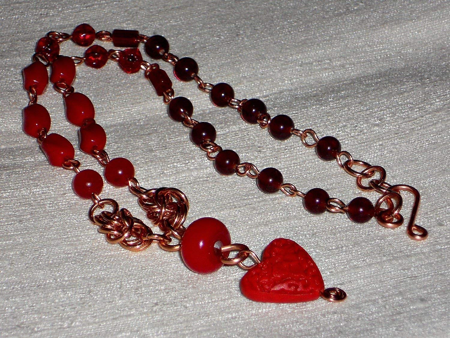 Handmade Copper Wire Wrapped Red Heart Ombre Pendant Necklace - Romantic Gift for Valentine's Day, Anniversary & Special Occasions