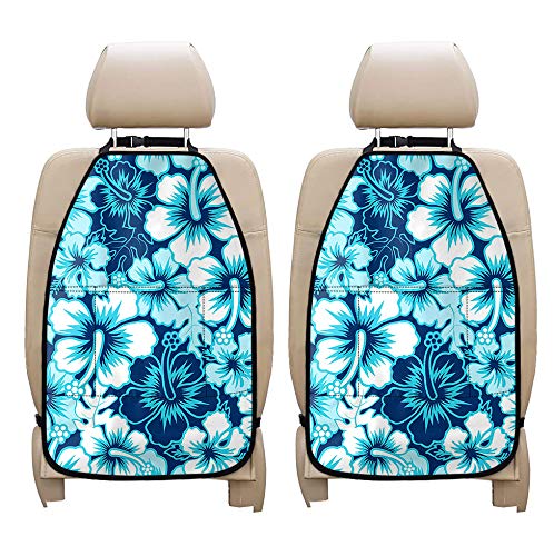 INSTANTARTS Blue Hibiscus Flowers 2-Piece Car Seat Back Organizer & Kick Mats with Phone Holder & 3 Storage Pockets - Perfect for Road Trips, Family Travel & Keeping Your Car Organized