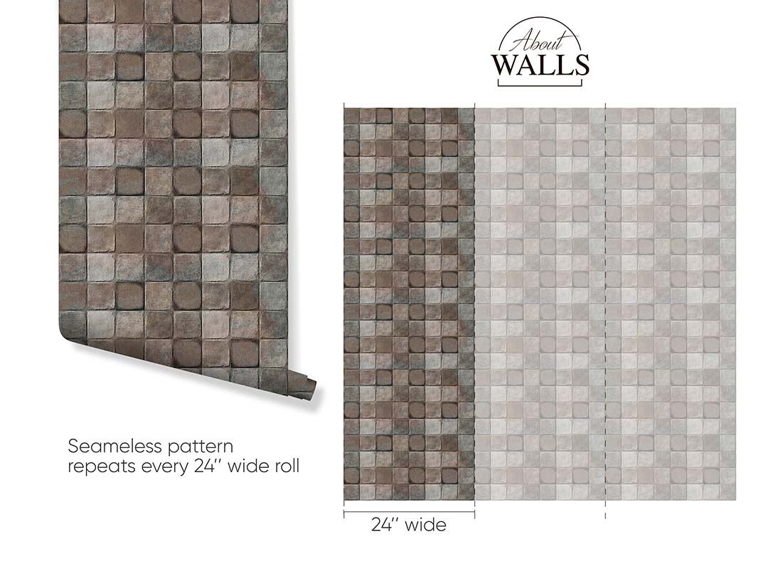 Premium Brown & Gray Square Stone Pattern Wallpaper Roll - A018 - Perfect for Living Room, Bedroom, and Office Decor