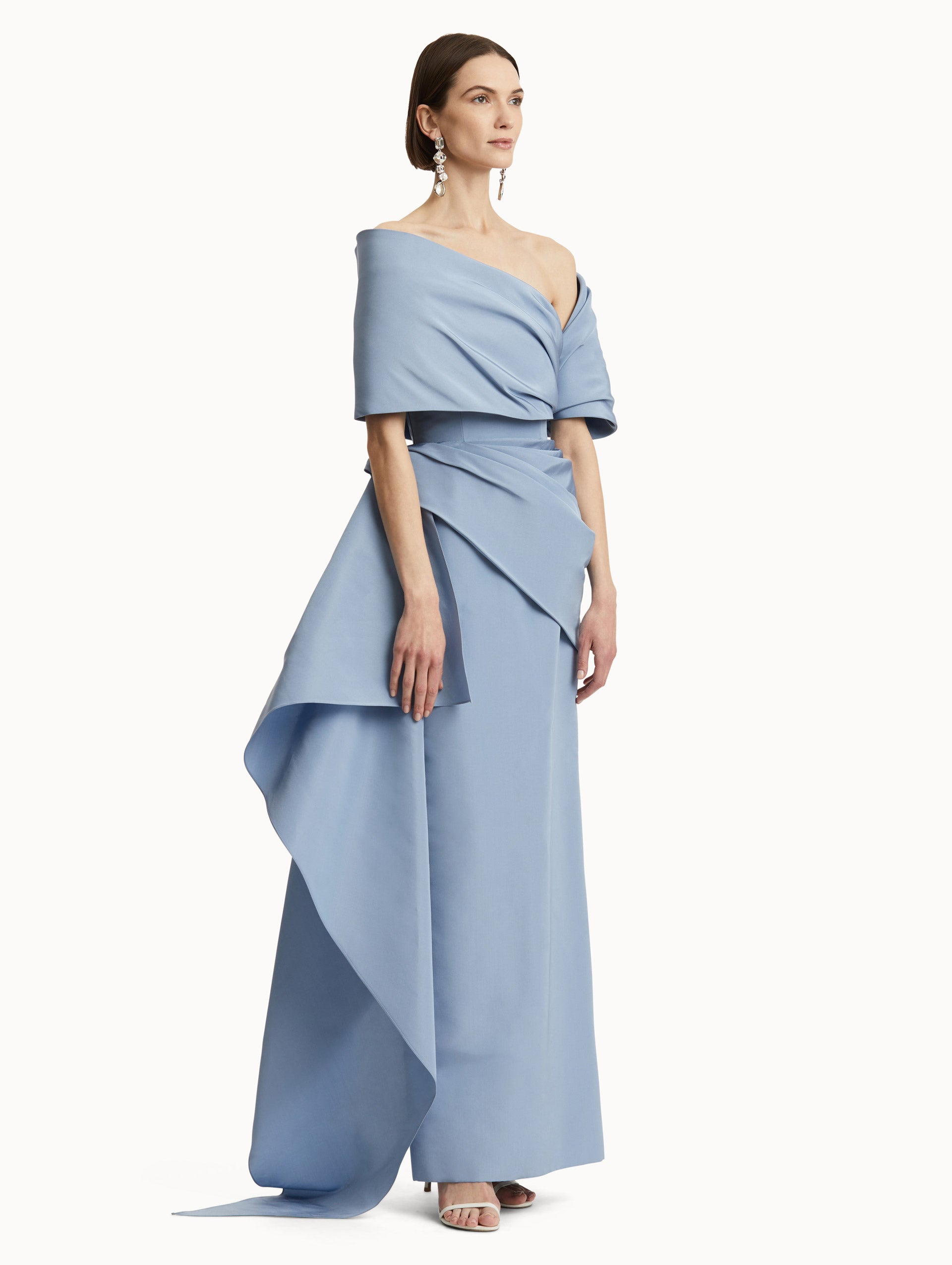 Elegant Draped Detailed Faille Gown for Women - Formal Evening Dress for Prom, Wedding & Special Occasions