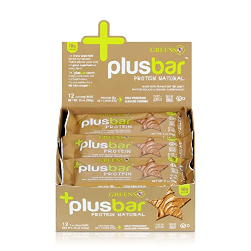 Greens+ Plusbar Protein Natural Whey Protein Bar - Gluten Free, Organic, Non GMO (12 Bars) | Healthy Snack for Workout Recovery, On-the-Go Nutrition & Energy Boost