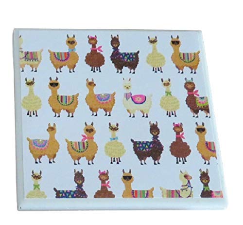 Llama Ceramic Drink Coasters Set of 4 - Cute Animal-Themed Absorbent Coasters for Coffee, Tea, and Beverages - Perfect for Home, Office, and Party Decor