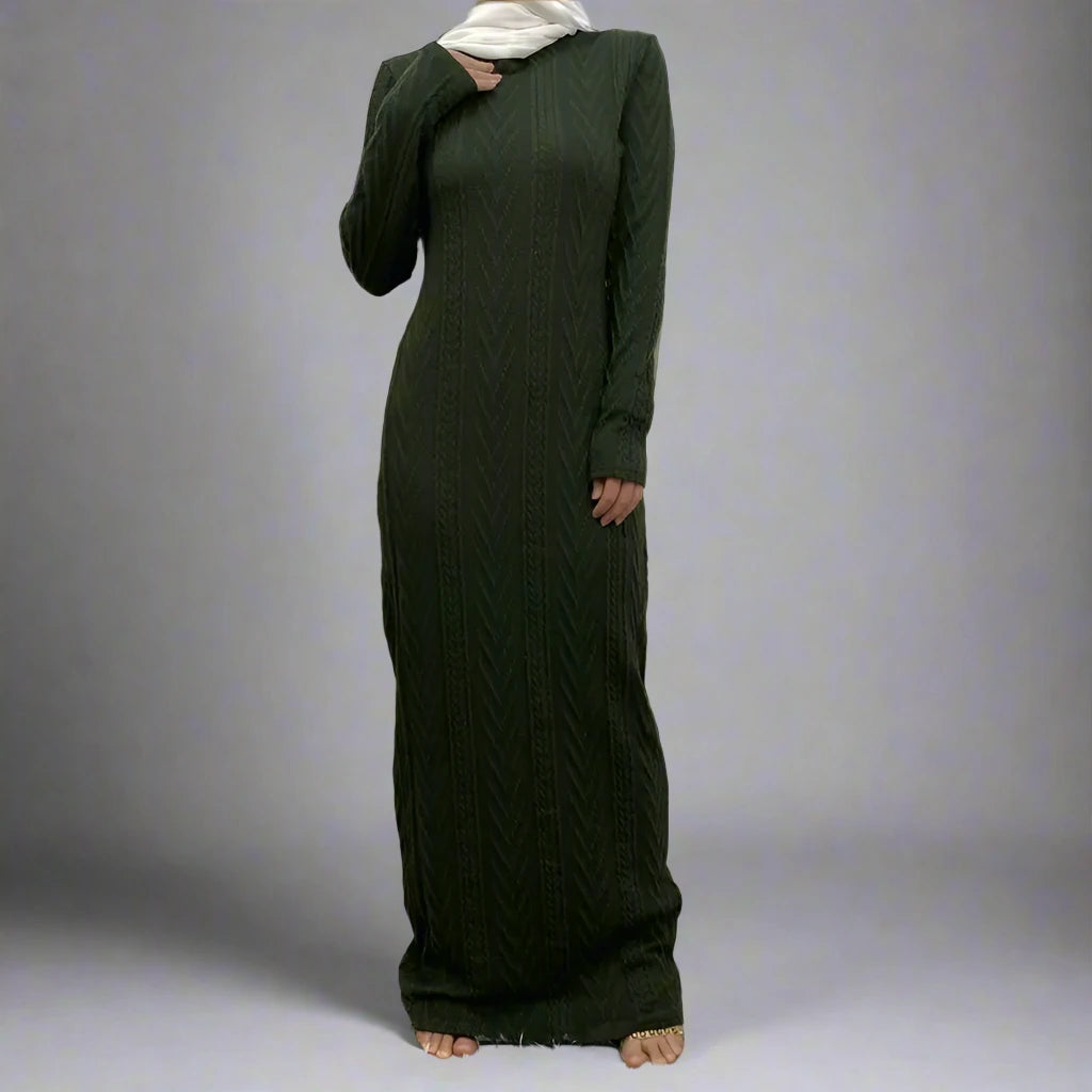 Muslim Women's Winter Abaya Underdress - Modest Inner Slip Dress for Prayer & Daily Wear | Warm Long Sleeve Sweater Dress for Hijab Fashion