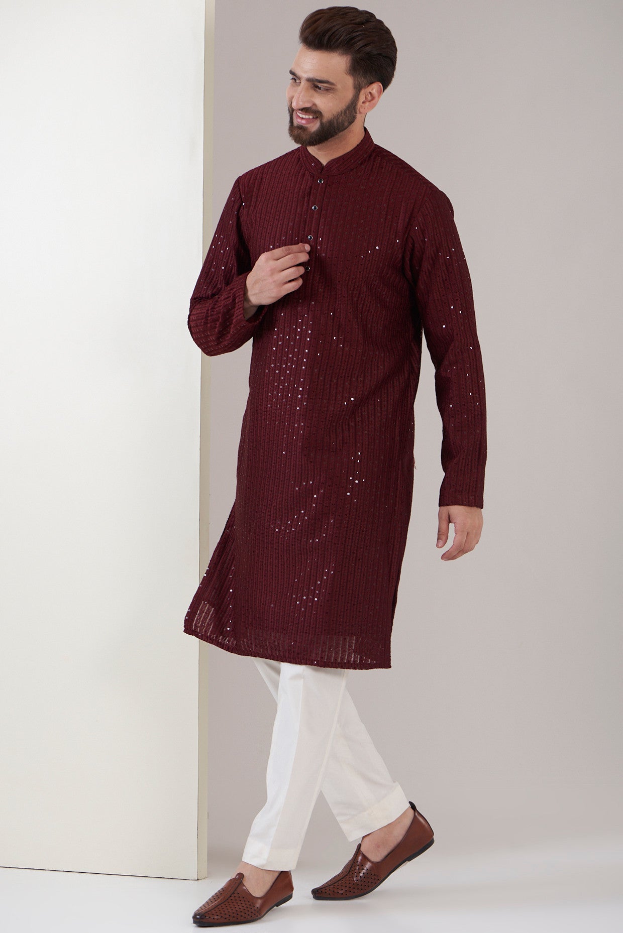 Elegant Maroon Chikankari Kurta for Women - Traditional Indian Embroidered Tunic - Perfect for Festivals, Weddings & Casual Wear