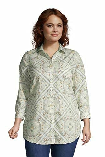Lands' End Women's No Iron 3/4 Sleeve Tunic Top - Wrinkle-Free Casual Shirt for Work, Travel & Everyday Wear