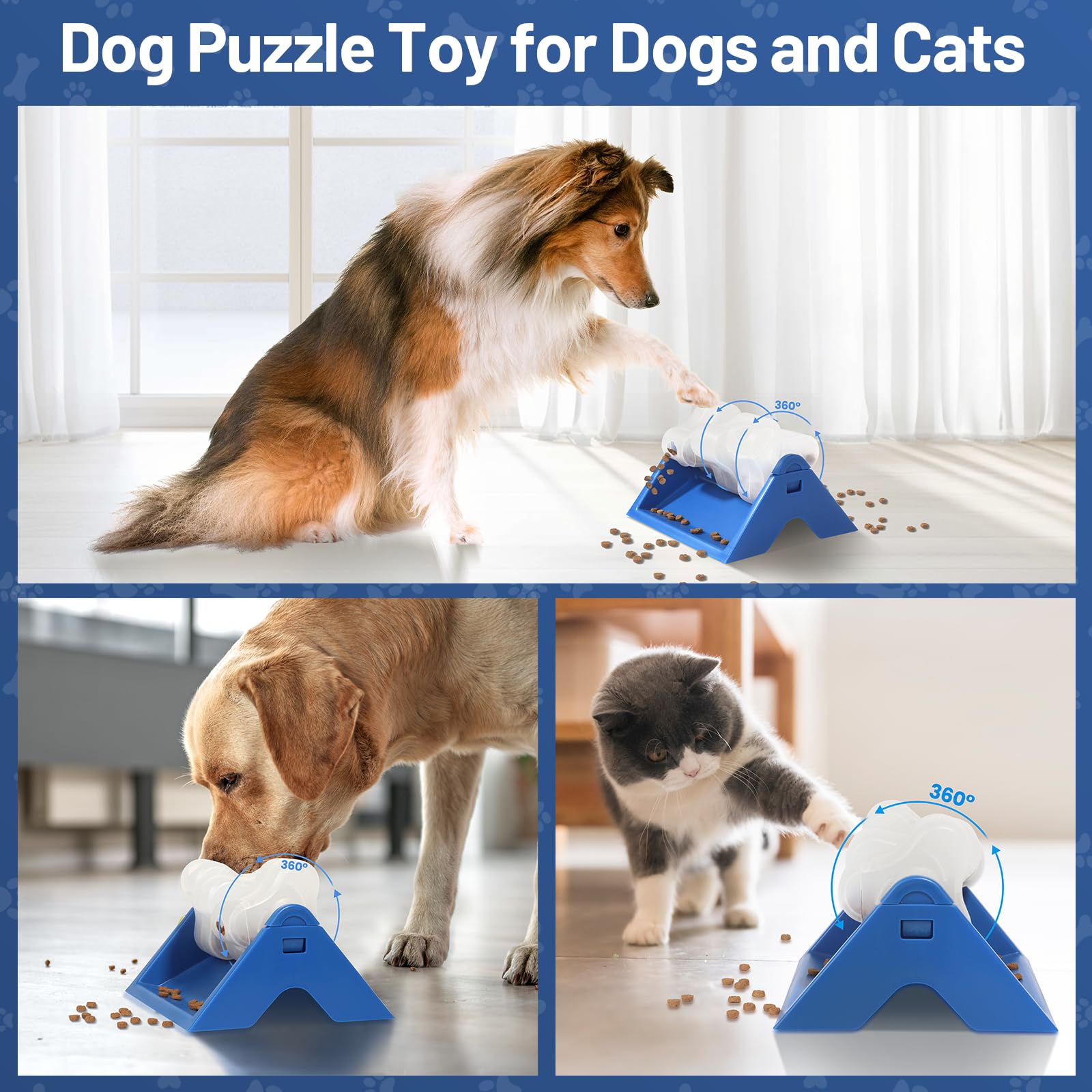 Interactive Dog Puzzle Toys & Slow Feeder for Small, Medium & Large Dogs - 3 Rotatable Treat Dispenser for Smart Training, Boredom Relief & Mental Stimulation - Non-Slip, Stable & Easy to Clean - Perfect for Indoor Play, Mealtime & Solo Entertainment