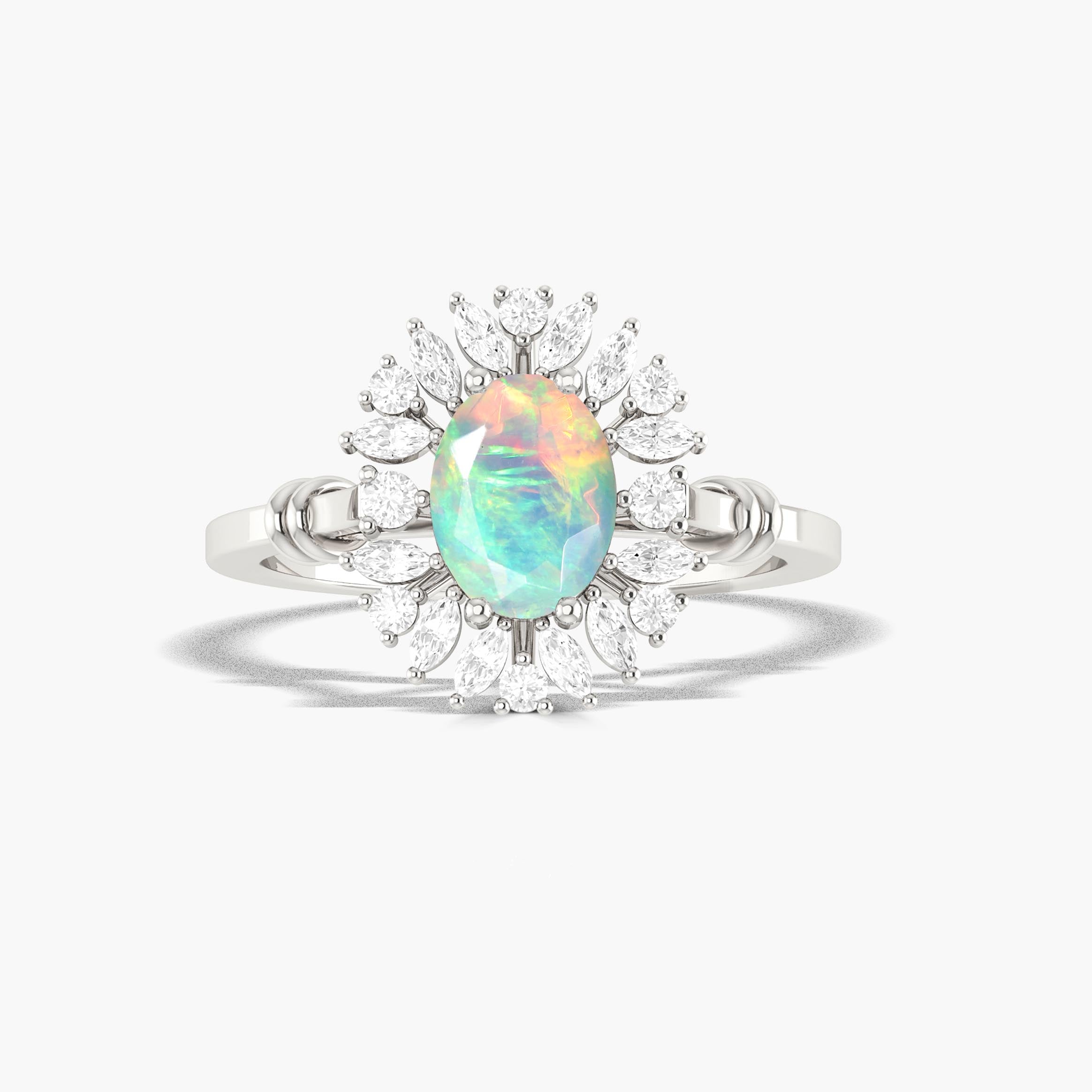 White Opal Prong Set Statement Ring - Elegant Engagement or Promise Ring for Women, Perfect for Proposals, Anniversaries & Special Occasions