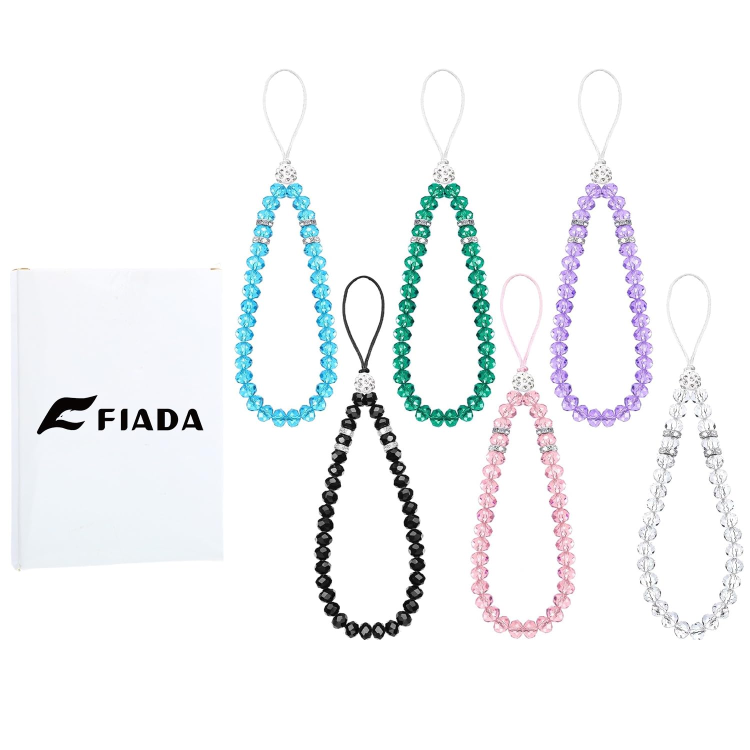6Pcs Beaded Phone Lanyard - Crystal Charm Wrist Strap for Women (Classic Colors) - Perfect for Parties & Daily Use