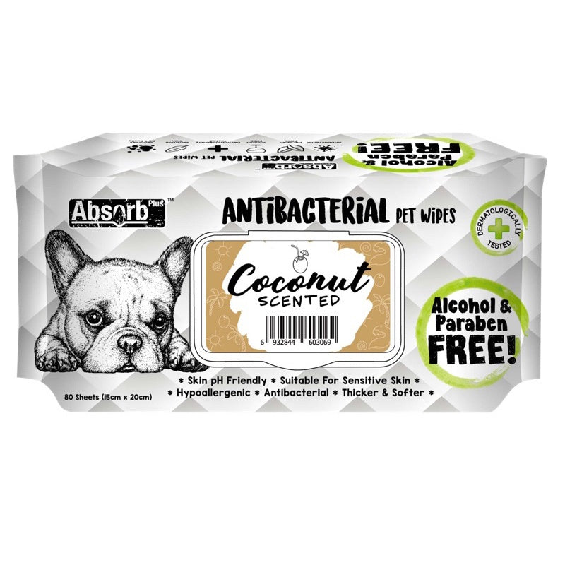 Absorb Plus Antibacterial Scented Pet Wipes - 80 Count | Gentle Cleaning for Dogs & Cats | Freshens & Deodorizes Fur | Perfect for Grooming, Travel & Post-Walk Cleanup