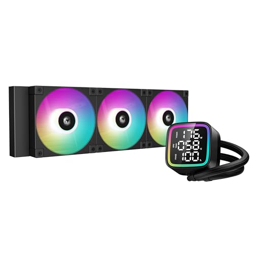 DeepCool LD360 RGB AIO Liquid CPU Cooler - 360mm 5th Gen Pump, 3400 RPM, Real-Time CPU Status Display, Anti-Leak Technology, ARGB Fans with Dual Gradient Halo Mirror (Black) - Perfect for Gaming PCs and High-Performance Workstations