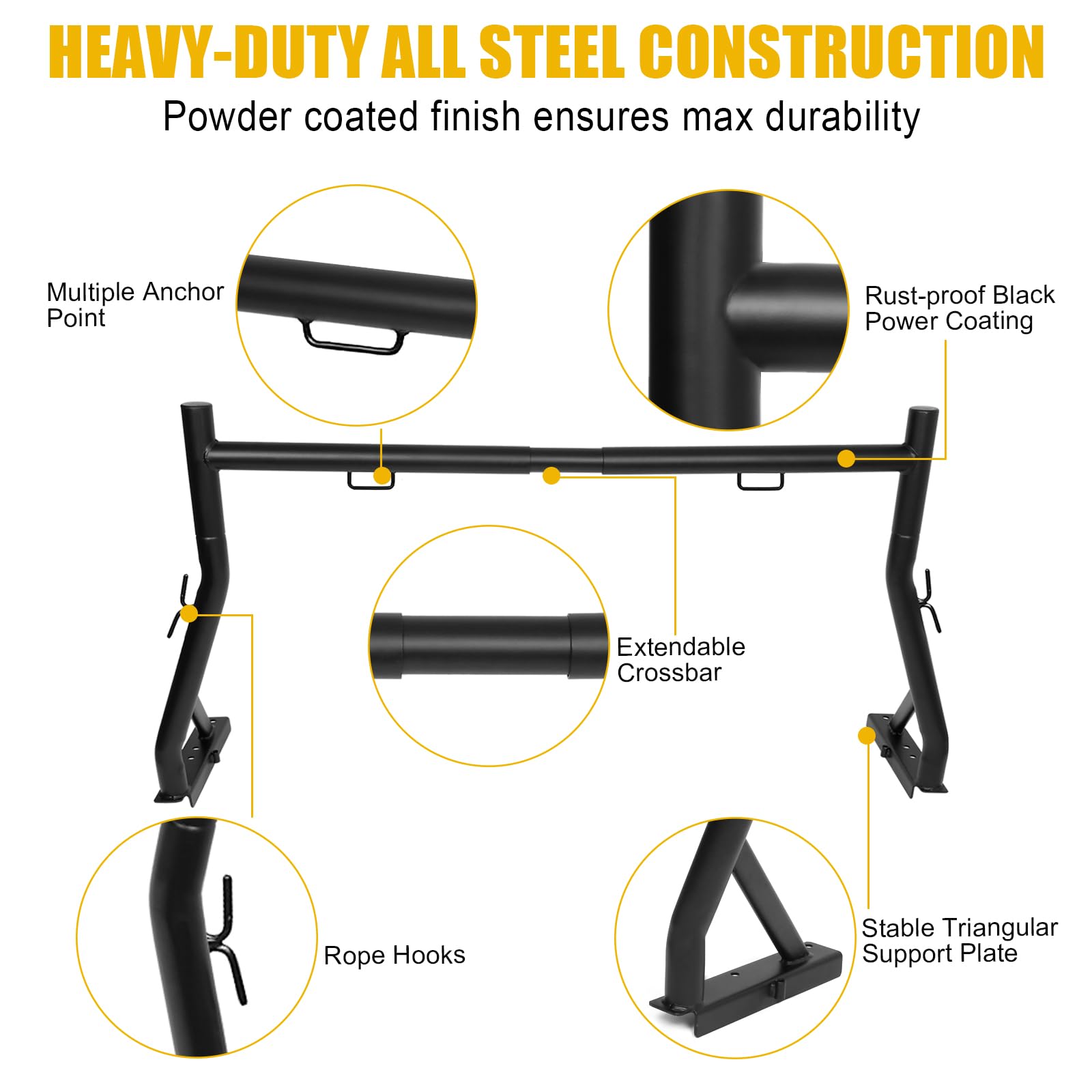 Heavy Duty Steel Truck Bed Ladder Rack - No Drill Installation, Extendable 52