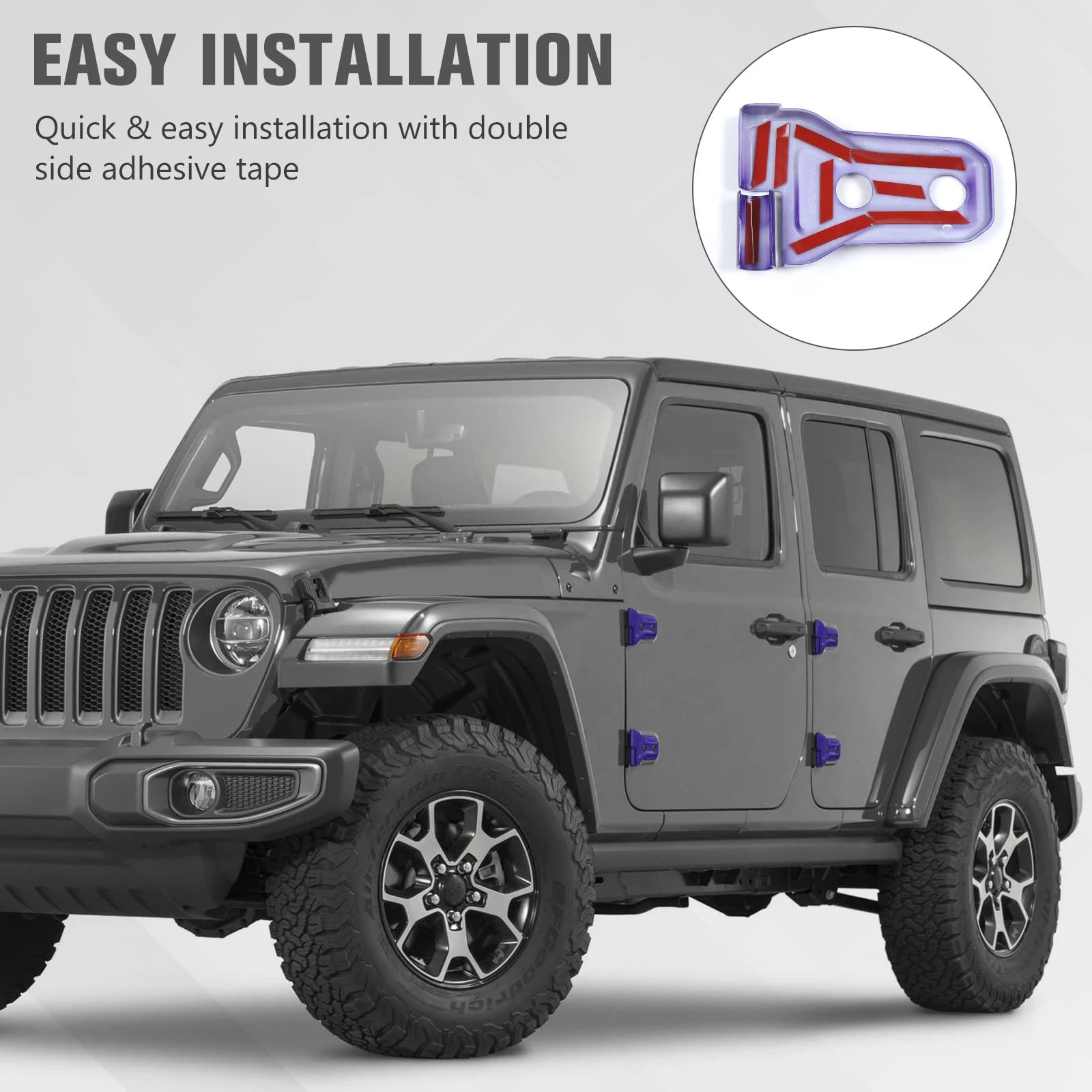 RT-TCZ Jeep Wrangler JLU & Gladiator JT Door Hinge Covers (2018-2024) - 8-Pack Purple Exterior Trim Accessories for Front & Rear Doors | Weatherproof Protection & Stylish Upgrade for Off-Road Adventures