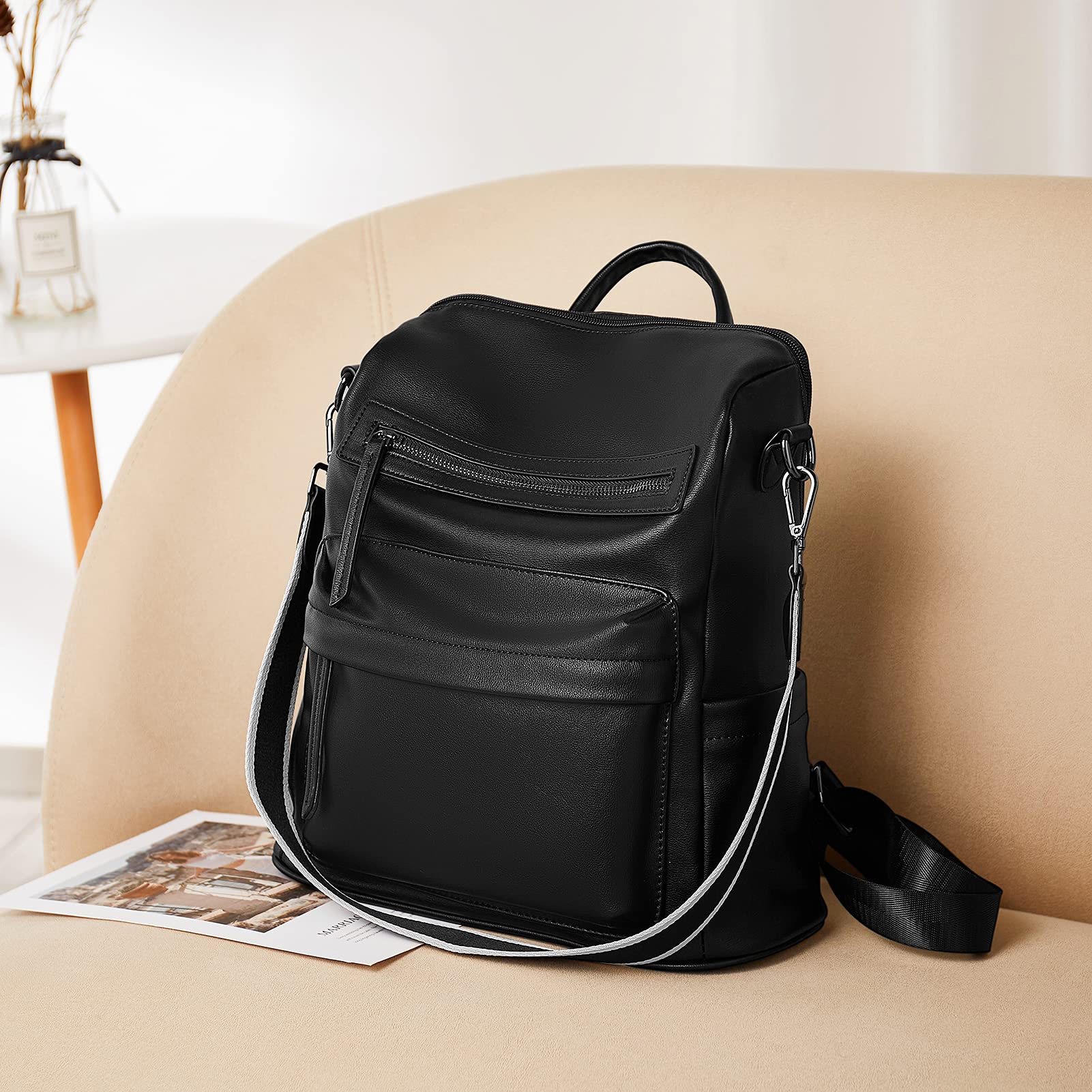 BROMEN Women's Fashion Leather Backpack Purse - Large Designer Travel Shoulder Bag for Work, Commute & Weekend Getaways