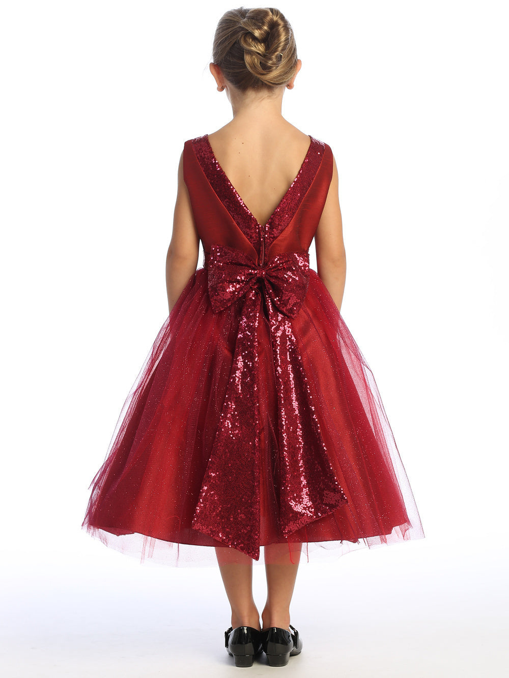 Burgundy Flower Girl Dress with Shantung Fabric & Sparkle Tulle with Sequins - Perfect for Weddings, Pageants, and Special Occasions