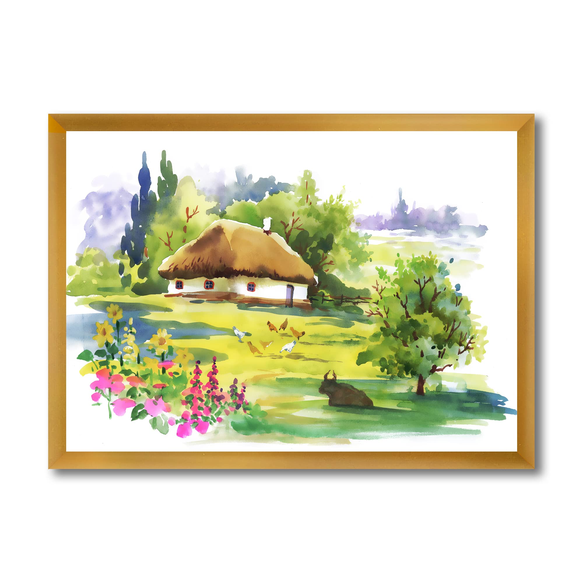 Traditional Framed Wall Art - Rustic Countryside Landscape Painting for Living Room, Bedroom & Office Decor | Handmade Canvas Artwork