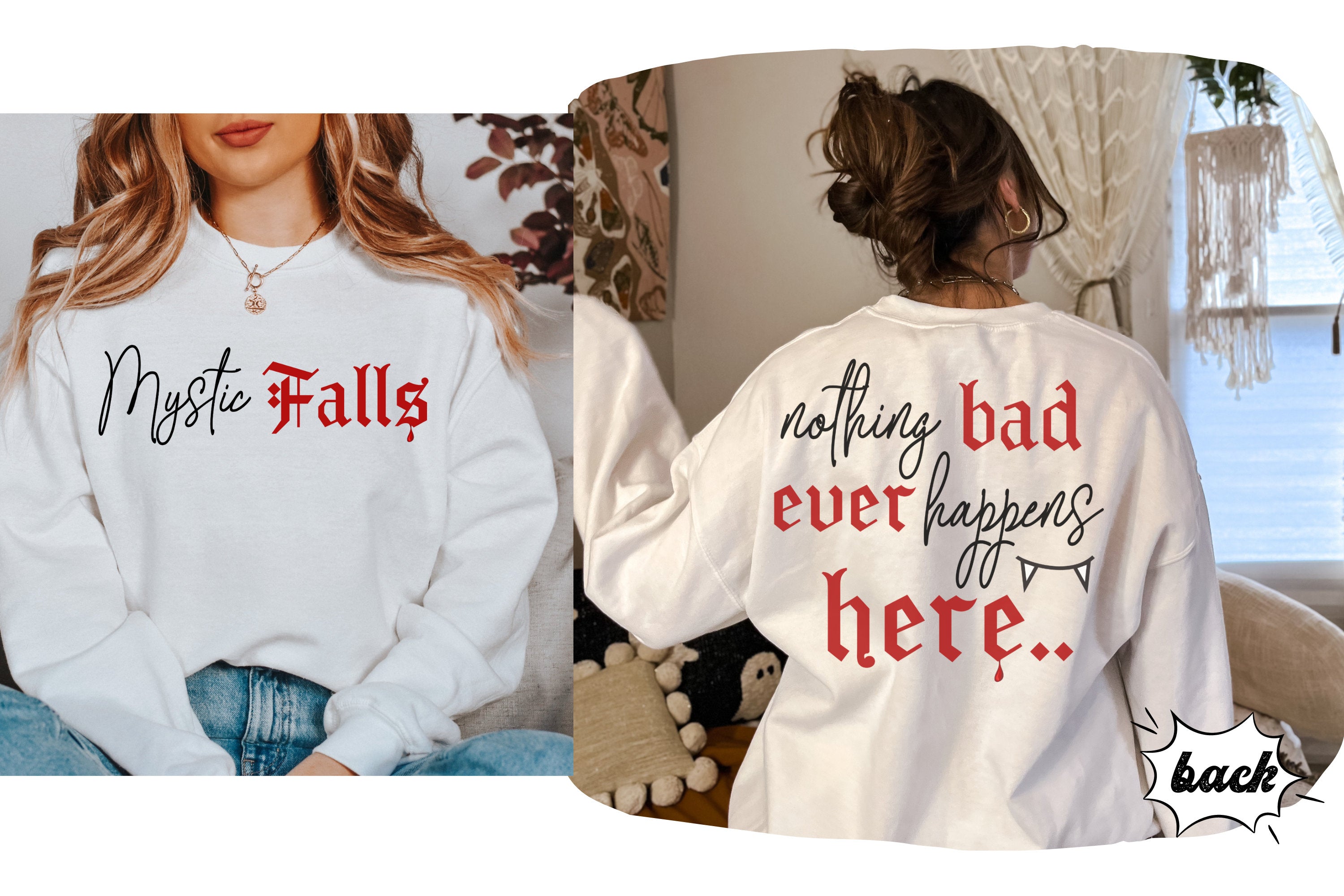 The Vampire Diaries TVD Mystic Falls Crewneck Sweatshirt | Salvatore Brothers Hoodie | Official TVD Merch | Perfect Fan Gift for Vampire Diaries Lovers | Great for Cosplay, Halloween, and TV Show Themed Parties