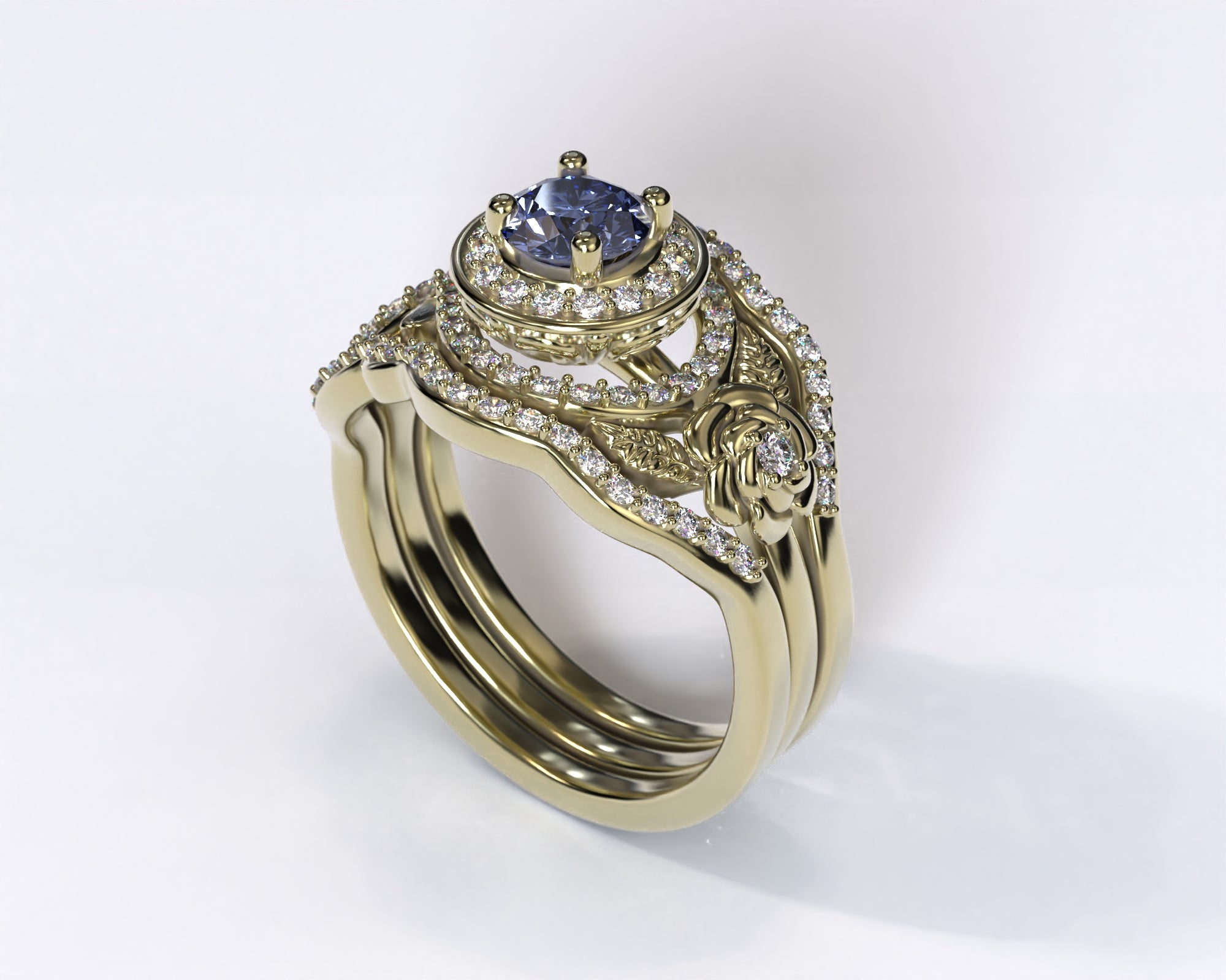 Exquisite Tanzanite Halo Bridal Ring Set with Floral Design | Elegant Wedding & Engagement Jewelry for Brides | Perfect for Proposals, Anniversaries & Special Occasions