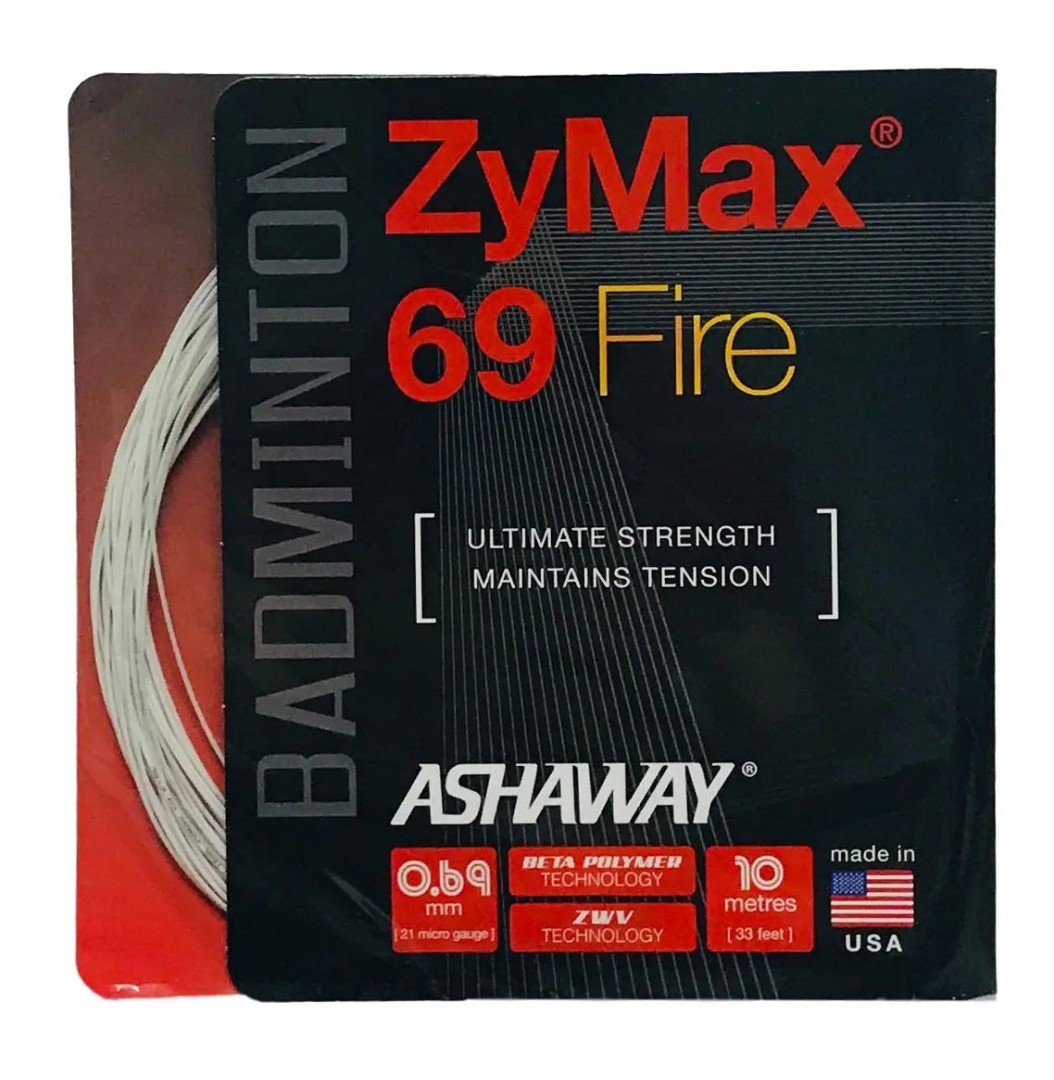 Ashaway ZyMax 69 Fire Badminton String Set - High Performance White Strings for Competitive Play | Perfect for Tournaments & Training Sessions