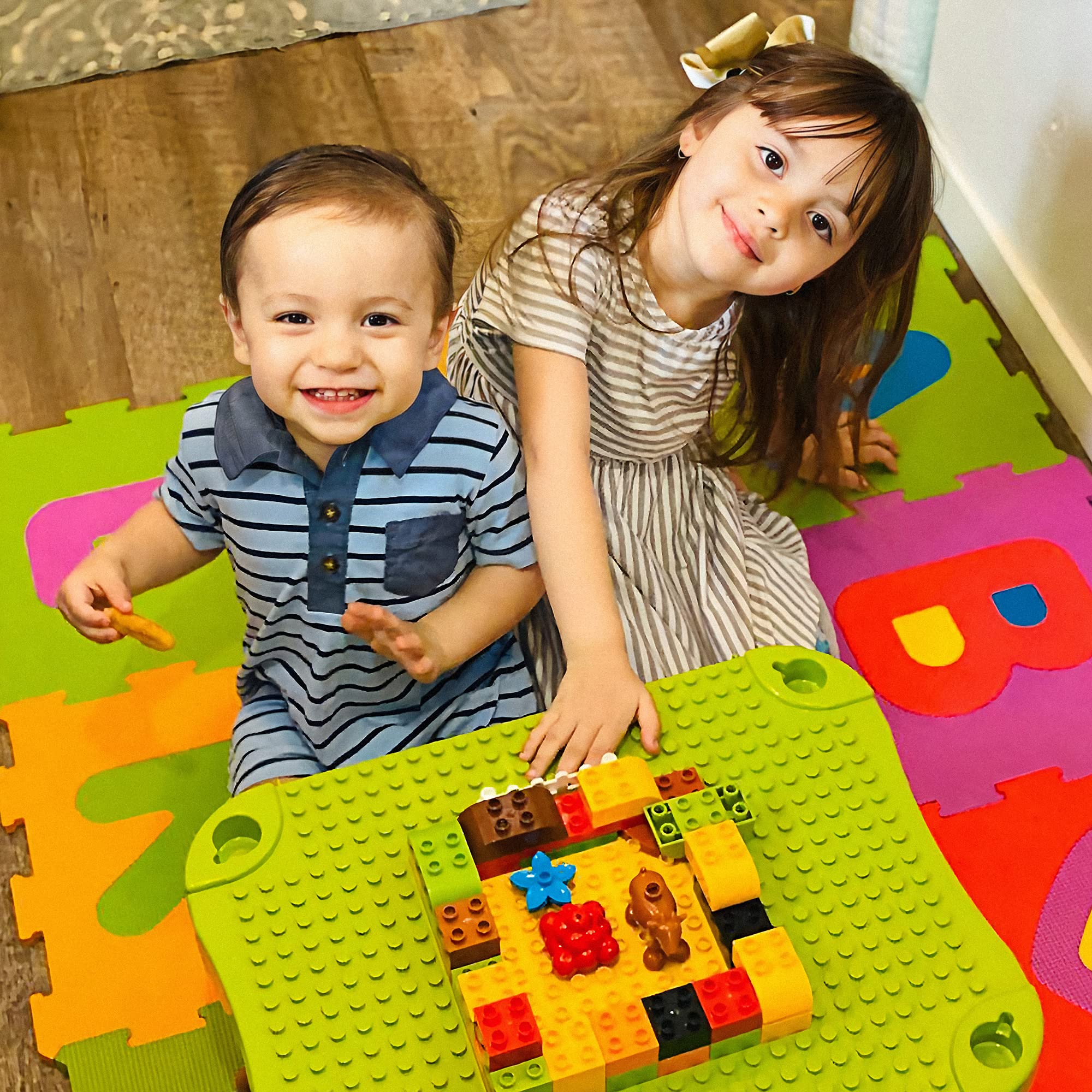 3 in 1 Kids Activity Table with 42 Building Blocks - Foldable Play Desk & Toy Storage for Toddlers | Compatible with Mega Blocks & Lego Duplo | Perfect for Preschool Learning, Creative Play & Home Organization