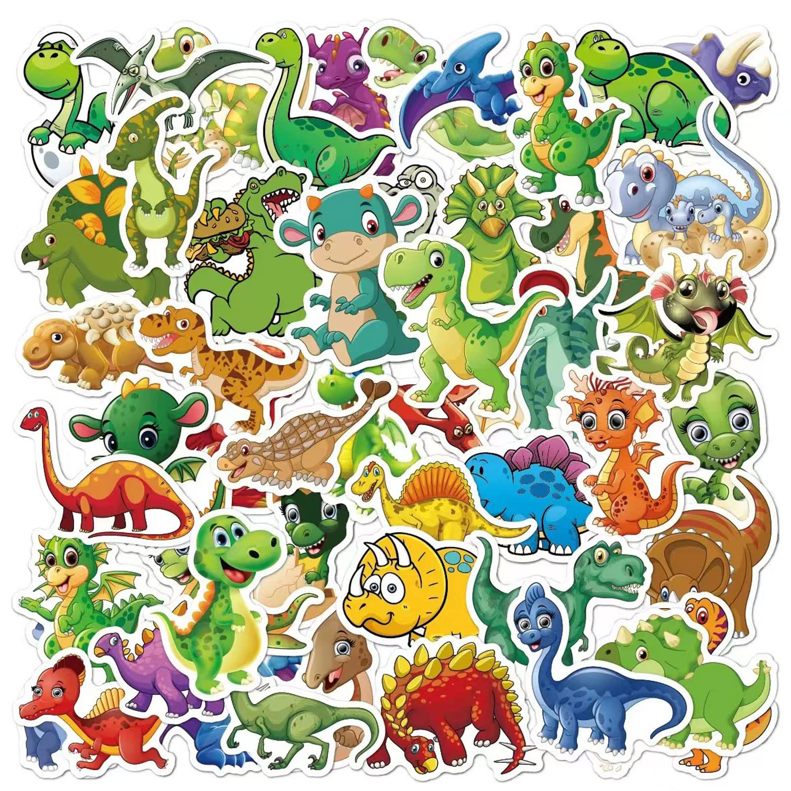 Dinosaur Stickers for Kids - 50 Pack Waterproof Vinyl Decals for Water Bottles, Cars, Laptops, Scrapbooks & Luggage - Cute Cartoon Stickers for Adults, Teens & Toddlers - Perfect for Party Favors, Holiday Decor & School Supplies