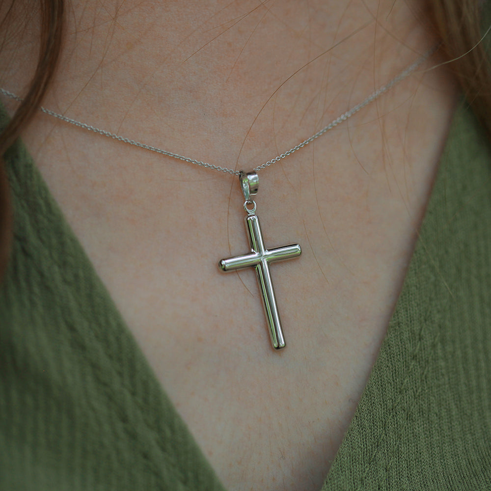 9ct White Gold Cross Pendant for Women - Elegant Religious Jewelry Gift for Baptism, Confirmation & Everyday Wear