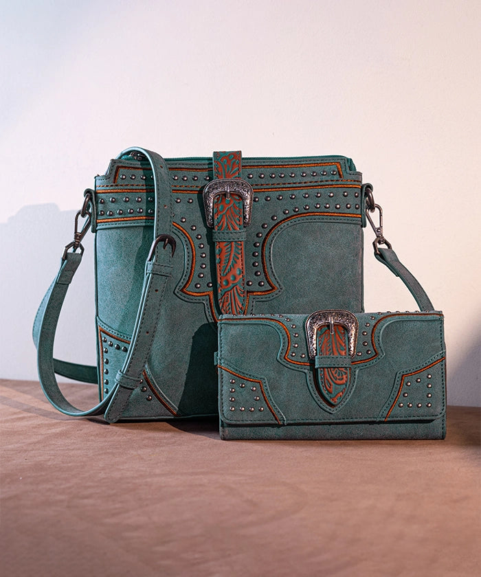 Montana West Stylish Buckle Studs Crossbody Bag Set for Women - Fashionable Purse with Adjustable Strap, Perfect for Daily Use, Travel & Shopping