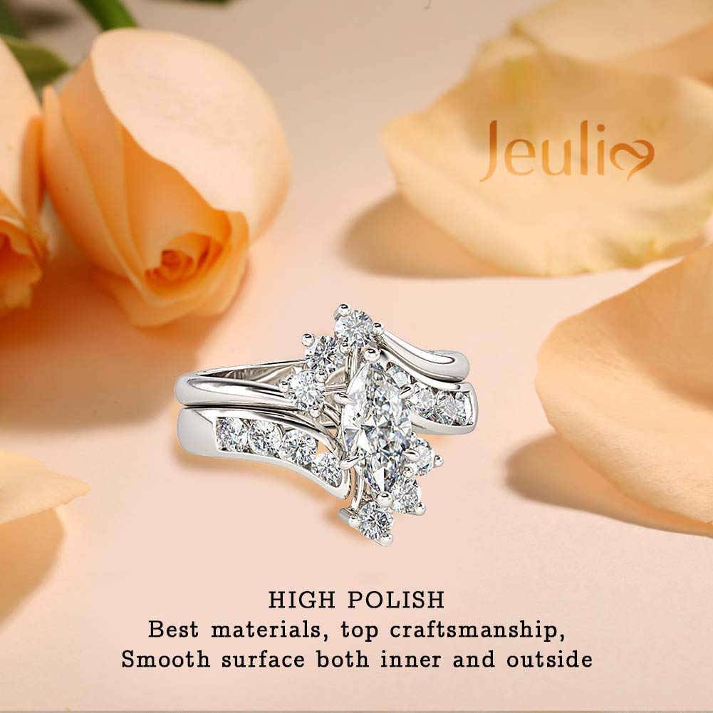 Jeulia Marquise Cut Sterling Silver Wedding Ring Set with Cubic Zirconia - White Diamond Solitaire Engagement & Promise Rings for Women - Anniversary Gift with Box - Perfect for Proposals, Weddings & Special Occasions