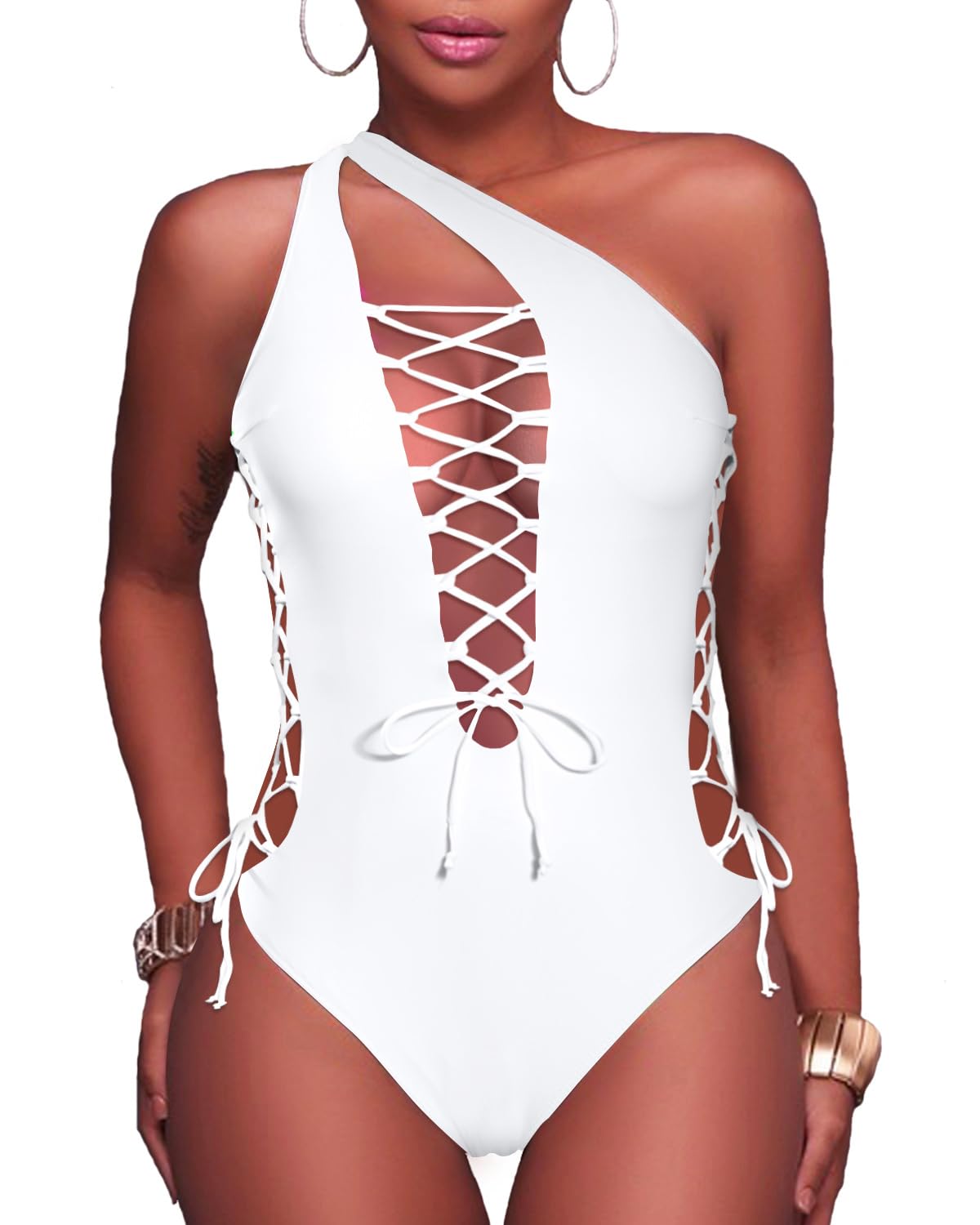 Holipick Women's Sexy One Piece Swimsuit - One Shoulder Lace Up Bathing Suit for Beach, Pool & Vacation | Tummy Control Swimwear for Women