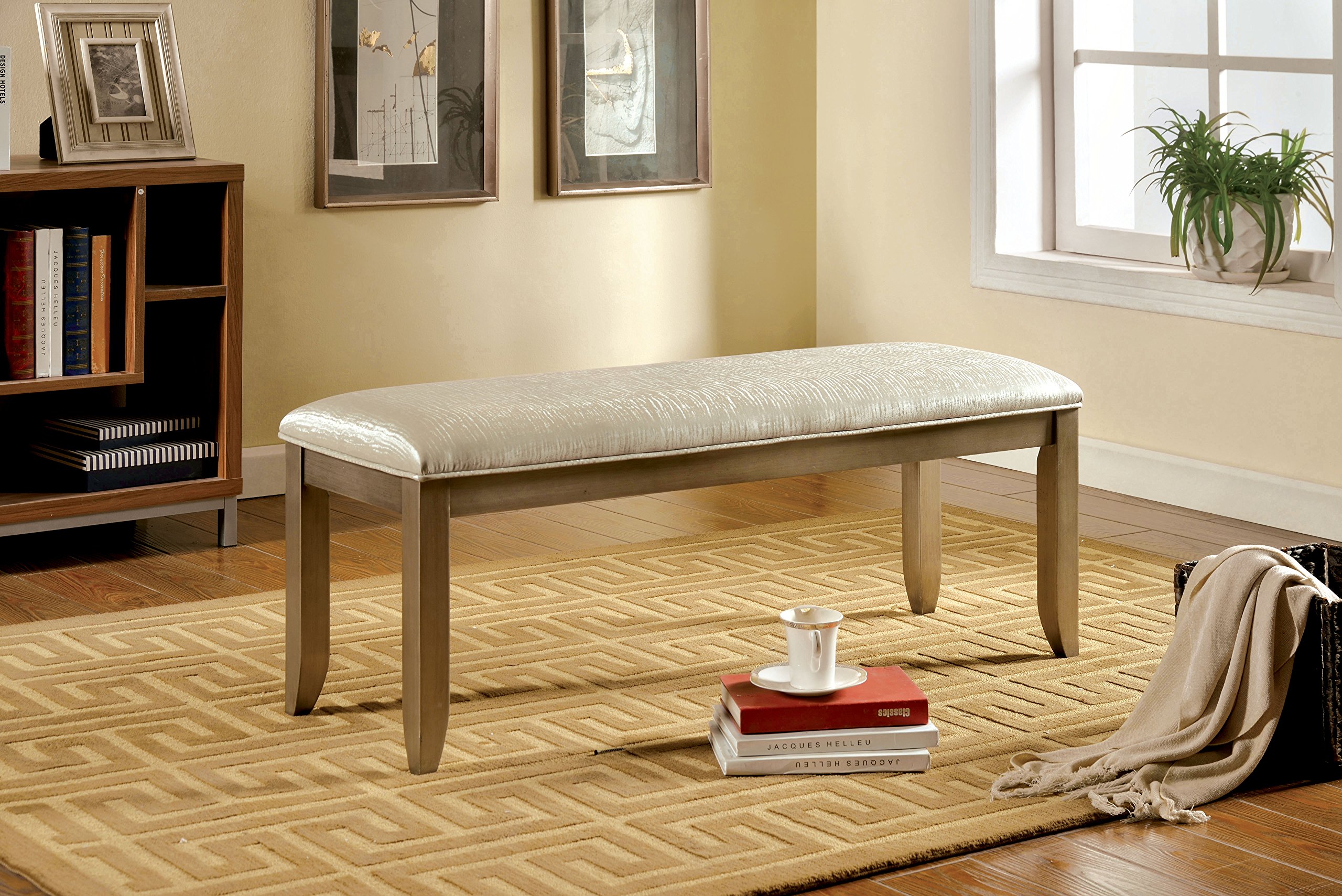 Furniture of America Antonette Accent Bench - Silver Velvet Upholstered Seat, Stylish Entryway Bench for Hallway, Living Room & Bedroom Decor