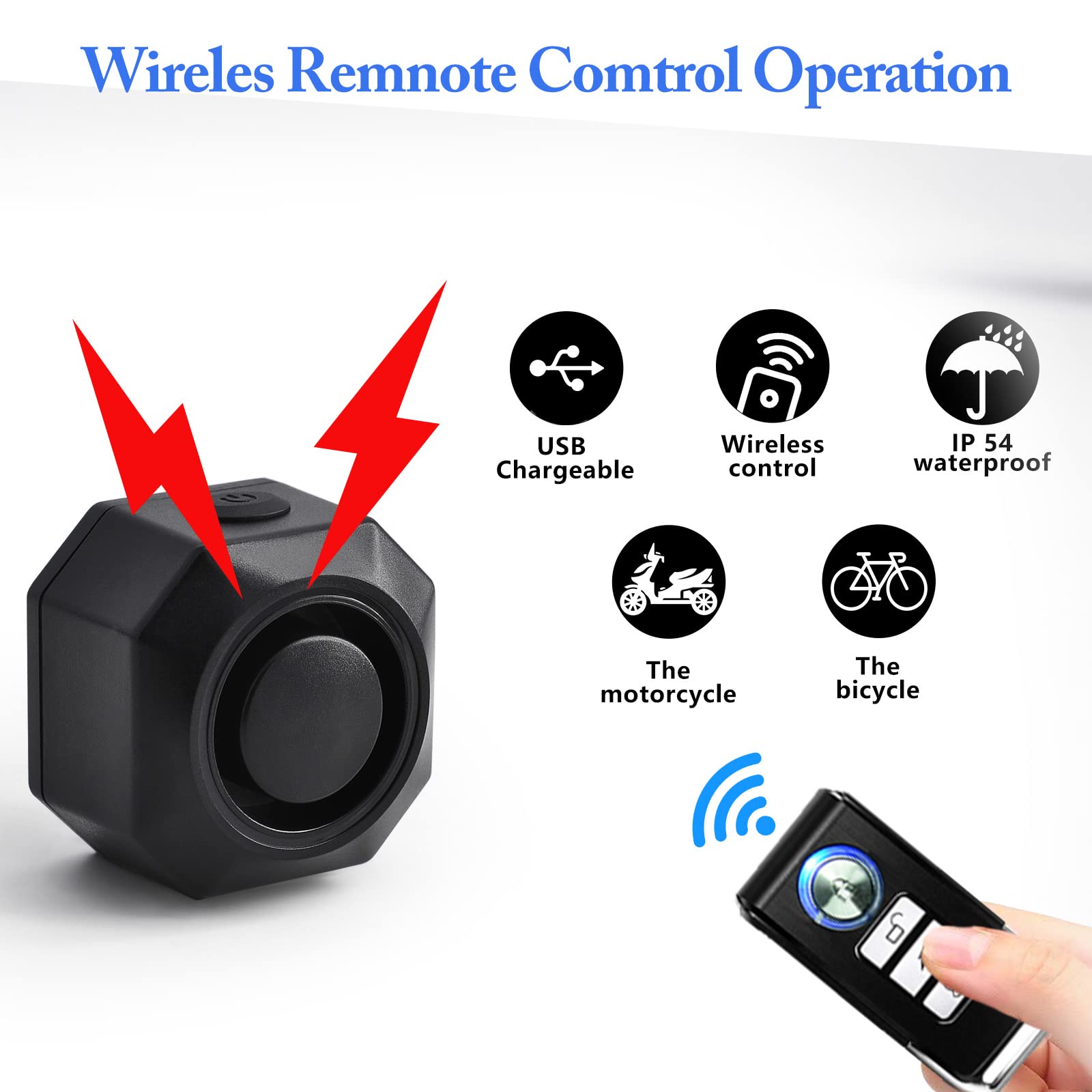 110dB Wireless Bike Alarm with Vibration & Motion Sensor - USB Rechargeable, Anti-Theft Waterproof Bicycle & Motorcycle Security Alarm with Remote Control (10 Pack) - Perfect for Outdoor Cycling, Commuting & Parking Protection