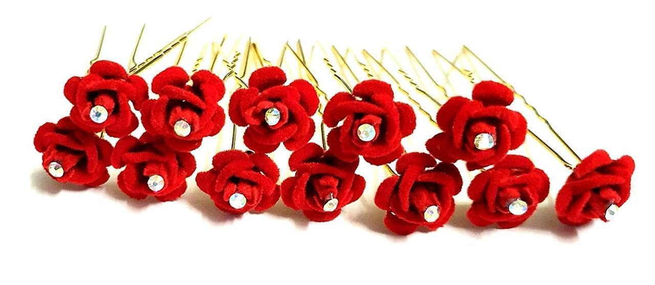 Raddhi Enterprises 12-Piece Rose Juda Hair Pins for Women - Velvet Floral Hair Accessories for Bridal, Wedding, Party & Everyday Styling