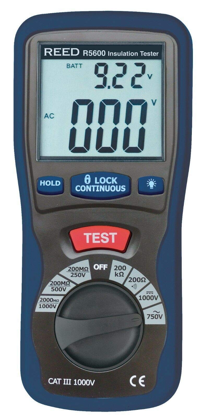 REED Instruments R5600 Digital Insulation Tester & Multimeter (Megohmmeter) - 2000 Ohms Resistance, 1000V Voltage, Black - Perfect for Electricians, HVAC Technicians & Industrial Maintenance