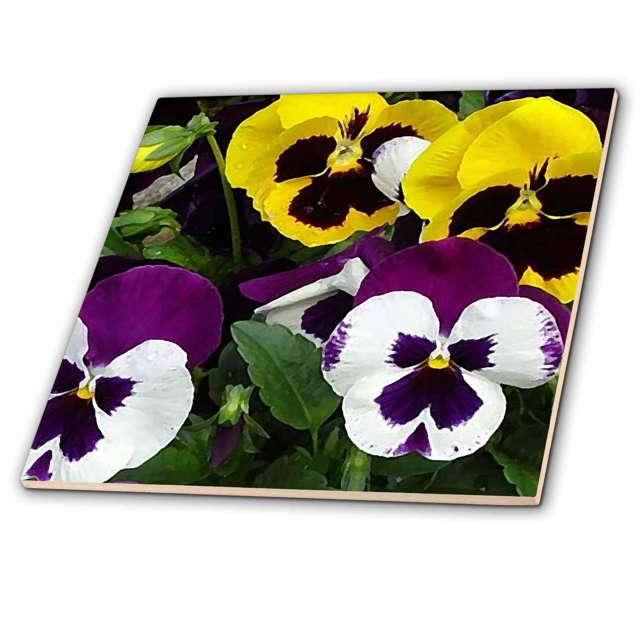 3Drose Pansy Ceramic Tile - 4 Inch Decorative Wall Art for Kitchen, Bathroom & Garden Decor | Handmade Floral Design for Home & Office
