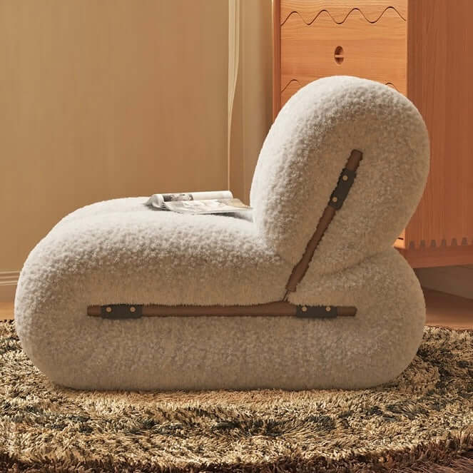 Nordic Japandi Style White Boucle Single Lazy Sofa Chair - Modern Minimalist Lounge Chair for Living Room, Bedroom & Office Relaxation
