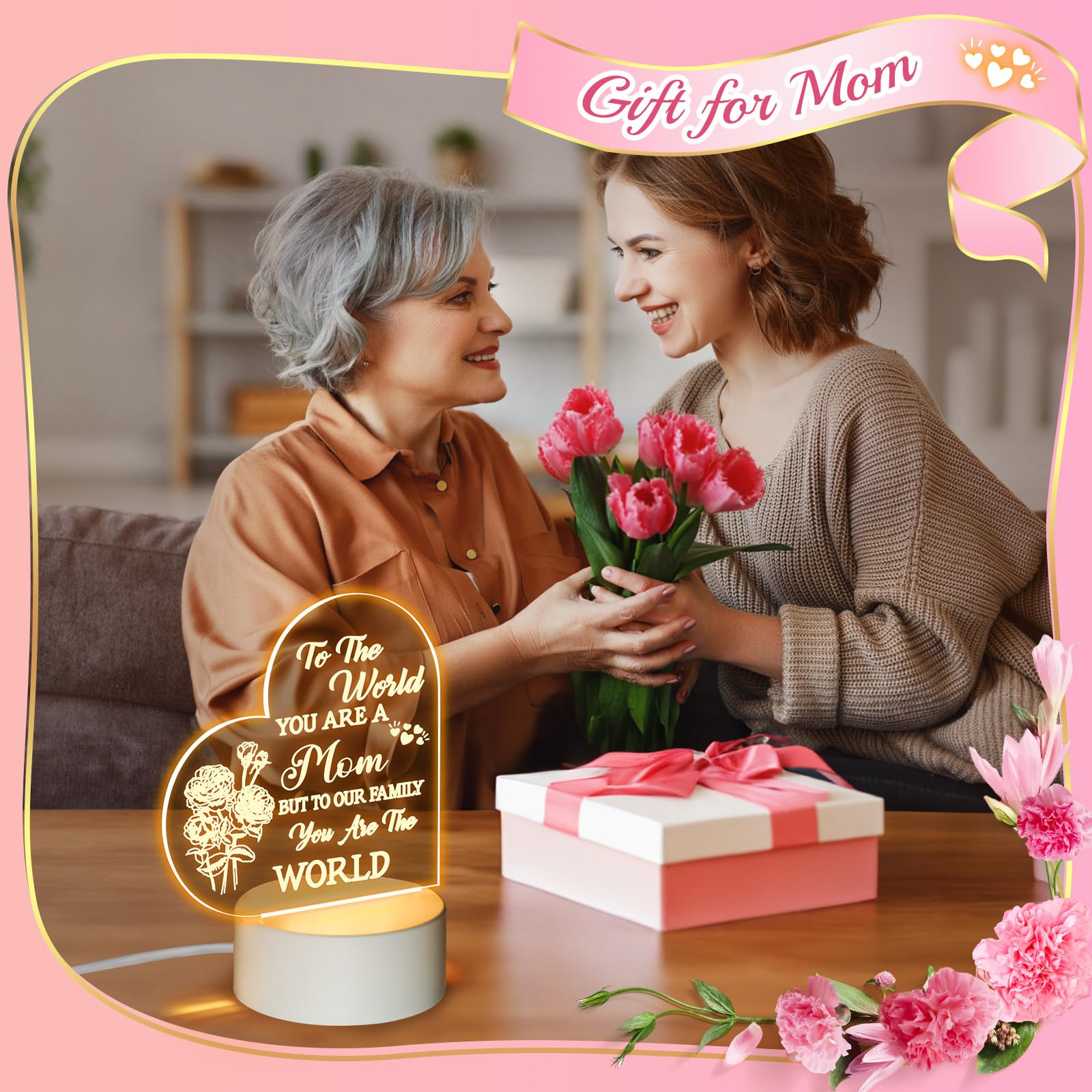 Personalised Mother's Day Gifts for Mom, Grandma, Wife, Daughter, Son - Custom Night Light for New Moms, Pregnant Women, Mother-in-Law - Acrylic Room Decoration for Bedroom, Nursery, Living Room