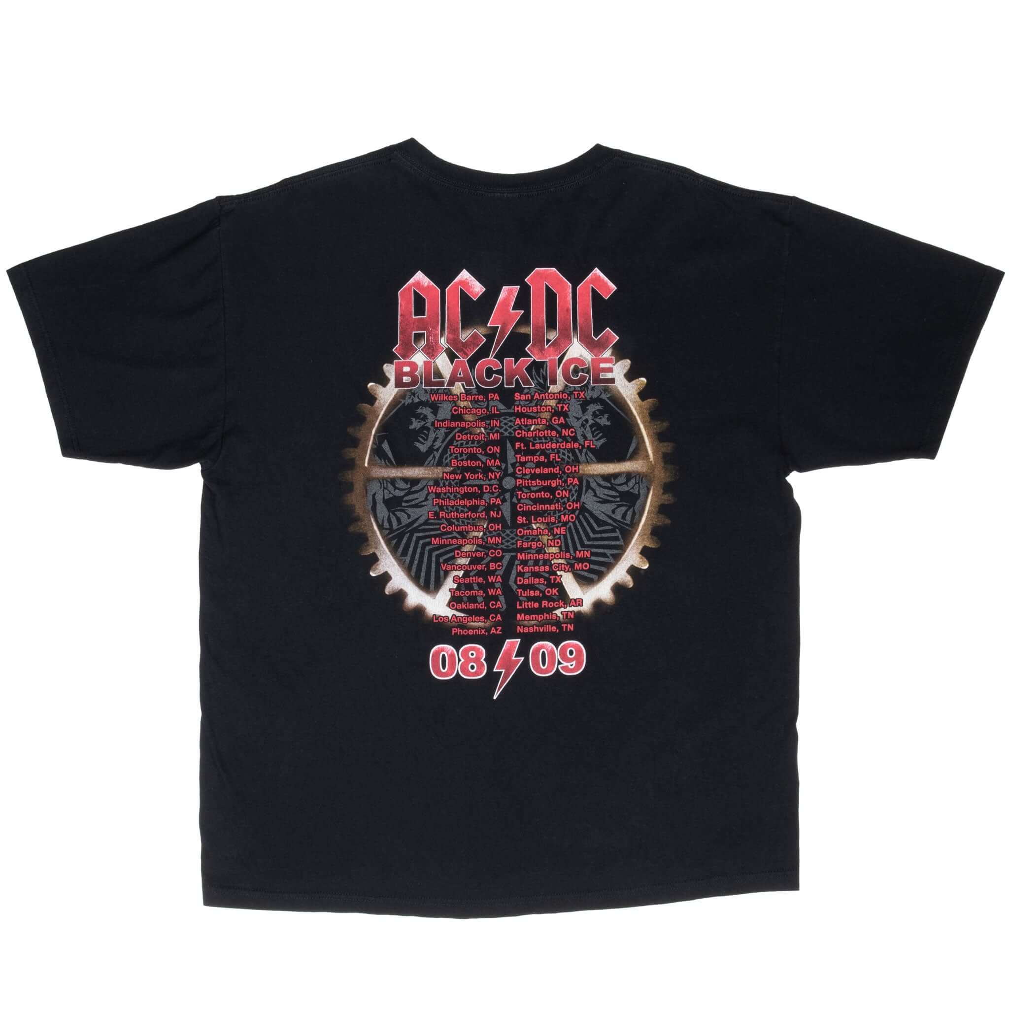 Vintage ACDC Black Ice Tour 2008-2009 T-Shirt XL - Classic Rock Band Merchandise for Concerts & Casual Wear