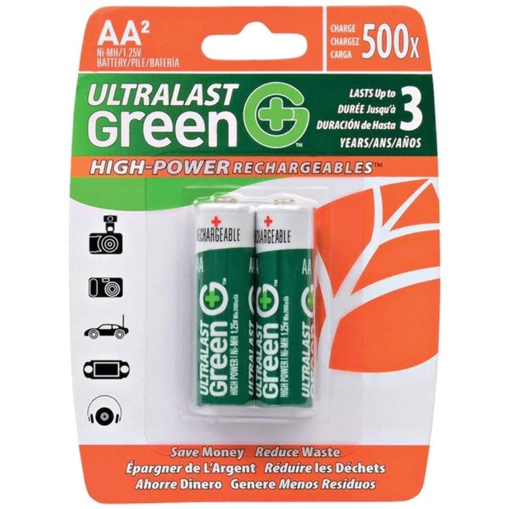 ULGHP2AA AA Green High-Power Rechargeable Batteries (2-Pack) - Perfect for Digital Cameras, Game Controllers & Wireless Devices