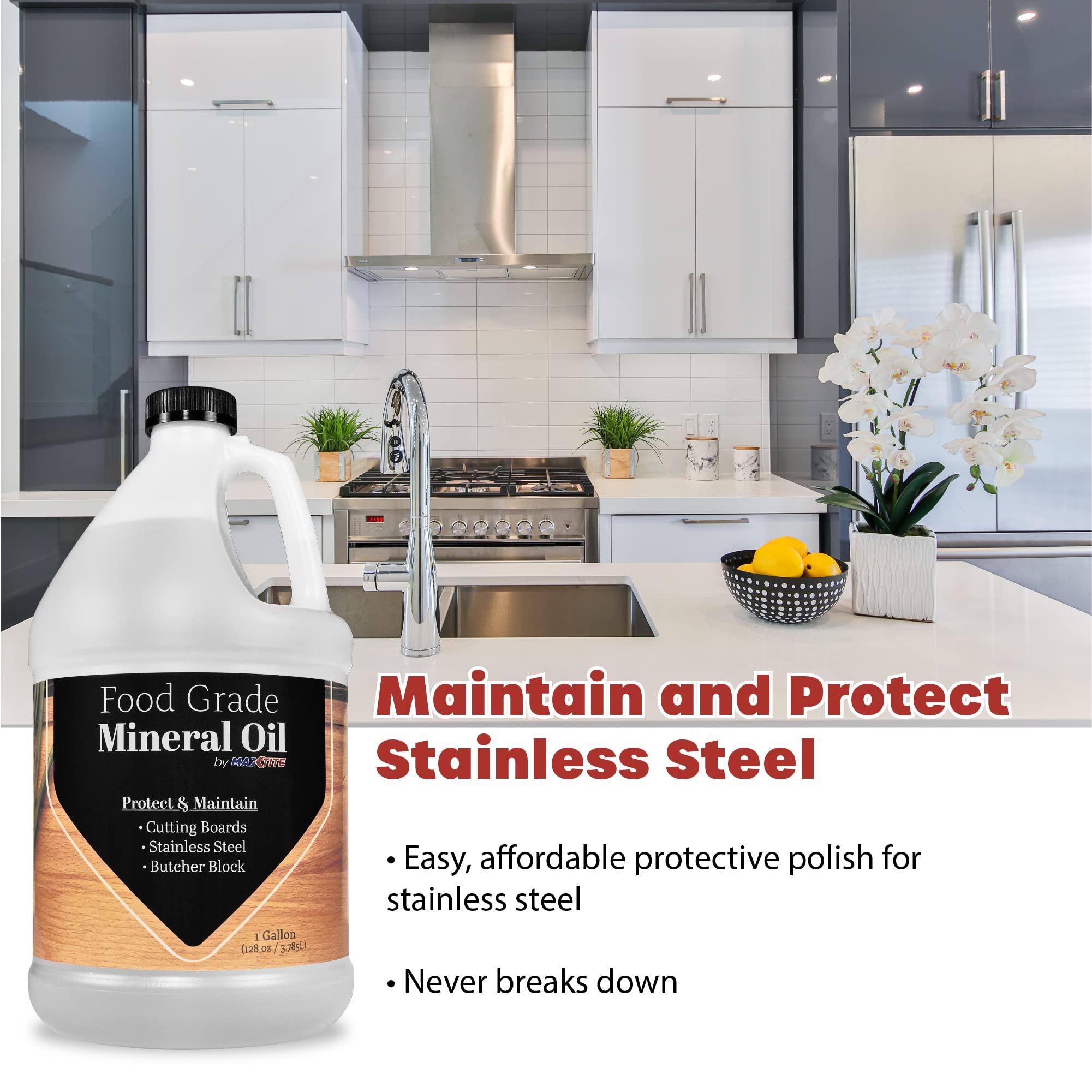 Ultrapure Food Grade Mineral Oil for Cutting Boards, Butcher Blocks & Wood Care - 4 Gallons | Made in USA | Conditions Wood, Stainless Steel, Knives & Tools | Ideal for Kitchen Maintenance & Wooden Utensil Protection