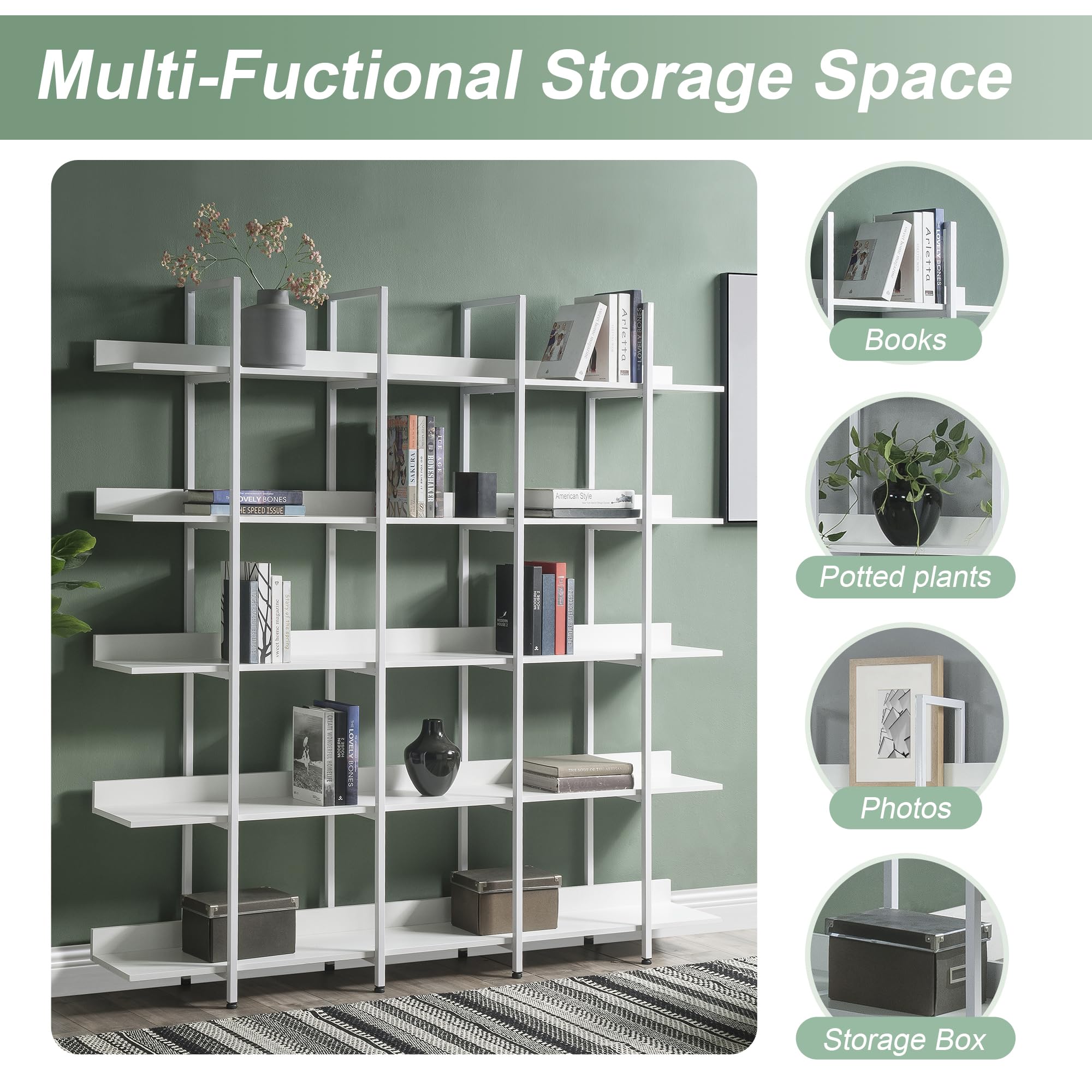 Merax 5-Tier White Bookshelf - Modern Wooden Bookcase & Storage Shelf for Study, Home Office, Living Room - Perfect for Organizing Books, Decor & Office Supplies