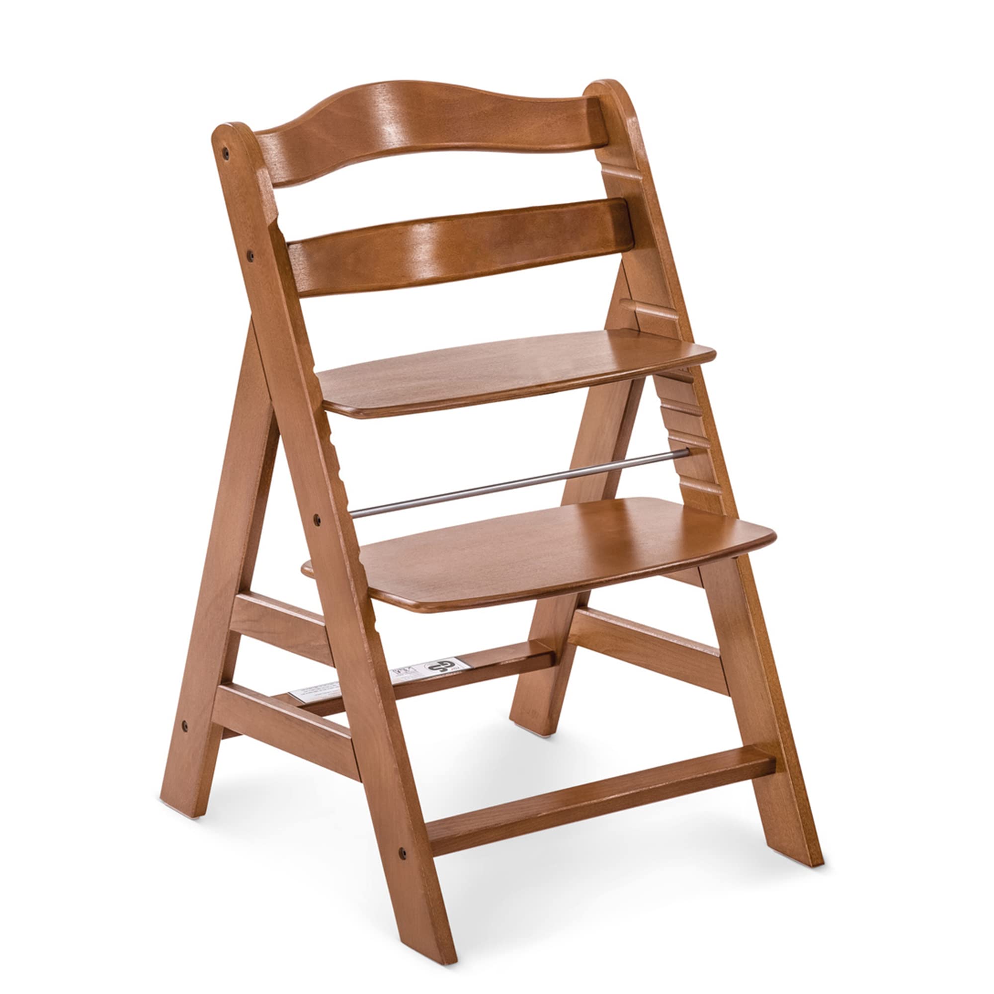 Hauck Alpha+ Adjustable Wooden Booster High Chair for Babies & Toddlers - 5-Point Safety Harness, Bumper Bar, Solid Beechwood (Walnut) - Perfect for Dining, Kitchen, and Family Meals