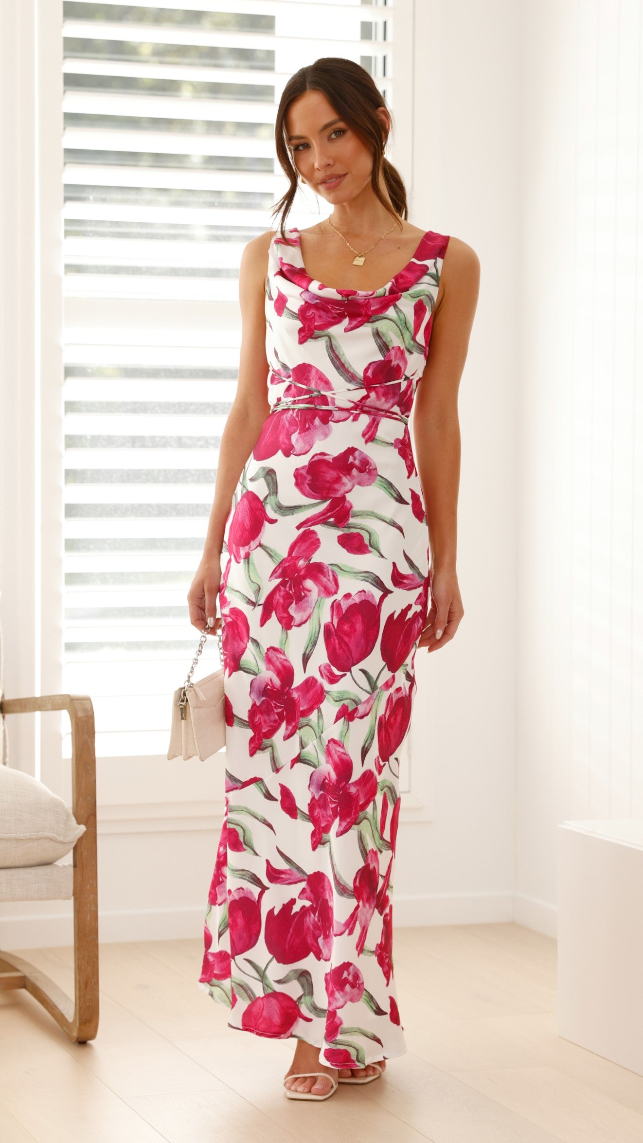 Alzira Women's Maxi Dress - Pink Floral Print Long Summer Dress for Beach, Vacation & Casual Wear