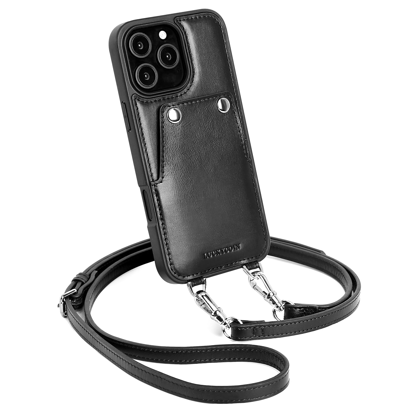 iPhone 16 Pro Max Leather Wallet Case with Wrist Strap - Stylish Crossbody Phone Purse for Women